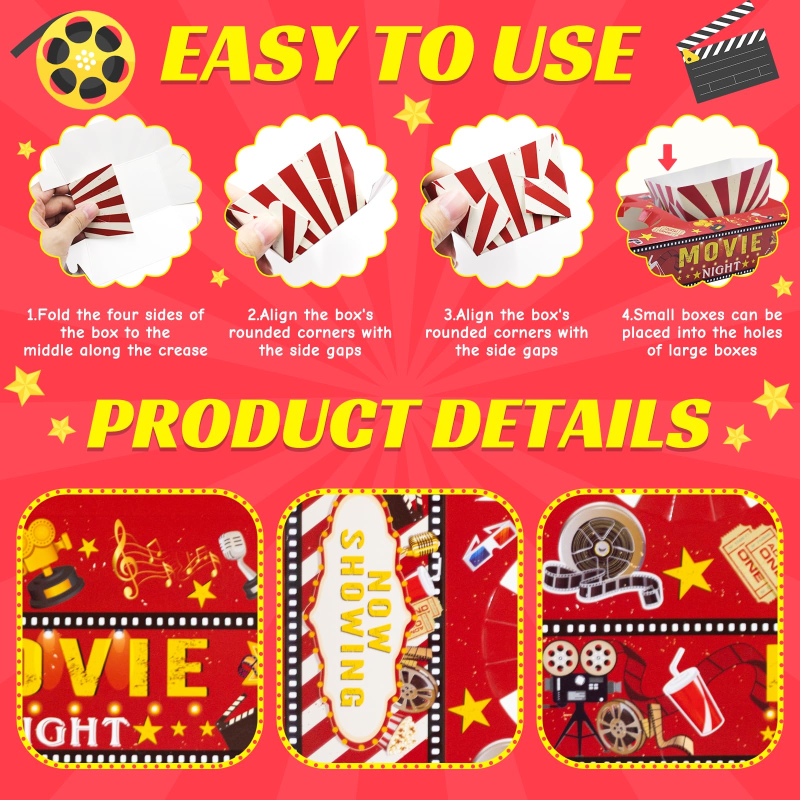 Buy 48PCS Movie Night Party Supplies Movie Night Snack Trays Boxes With Paper Food Trays, Disposable Movie Night Snack Trays Popcorn Food Drink Holder For Cinema Movie Party Kids Birthday Party Online - View #8
