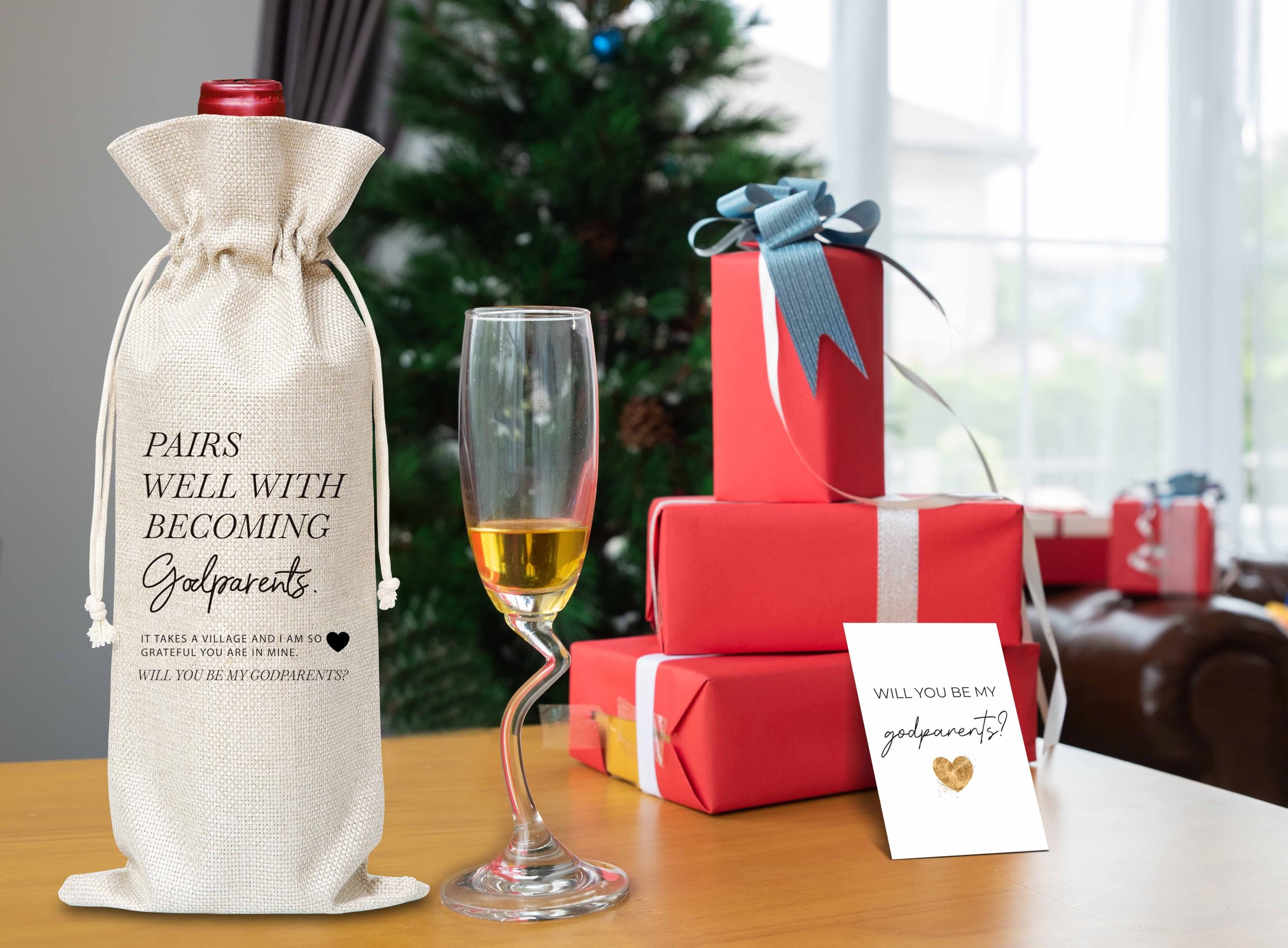 OICPYD Godparents Proposal Gifts, Godparents Wine Bag, Will You Be My Godparents Gifts, God Parents's Proposal Gifts, Baptism Decorations, 1 Pc Wine Bag With Greeting Card (G23)