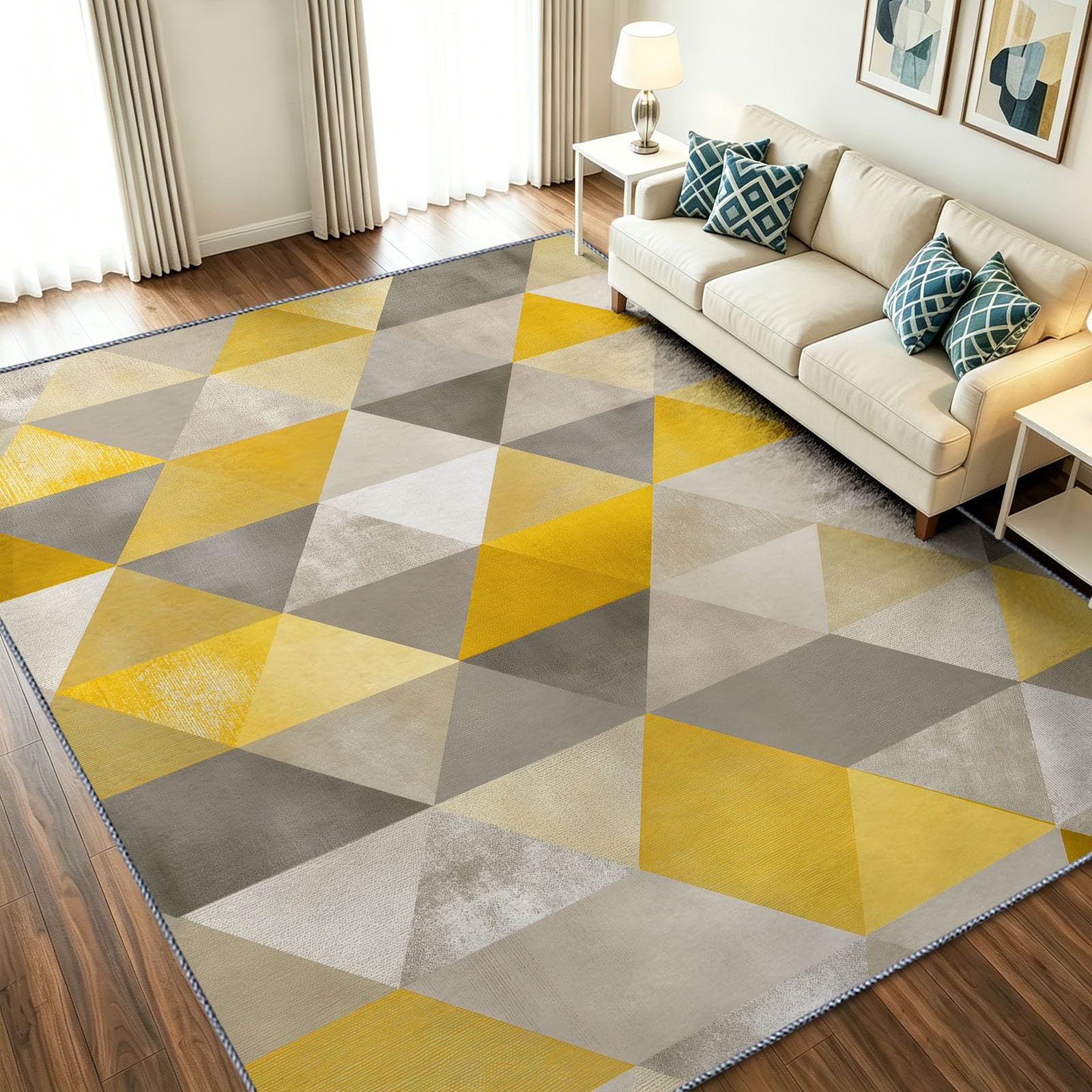 Alfombra dormitorio interior antideslizante lavable a máquina con patrón triángulo abstracto
