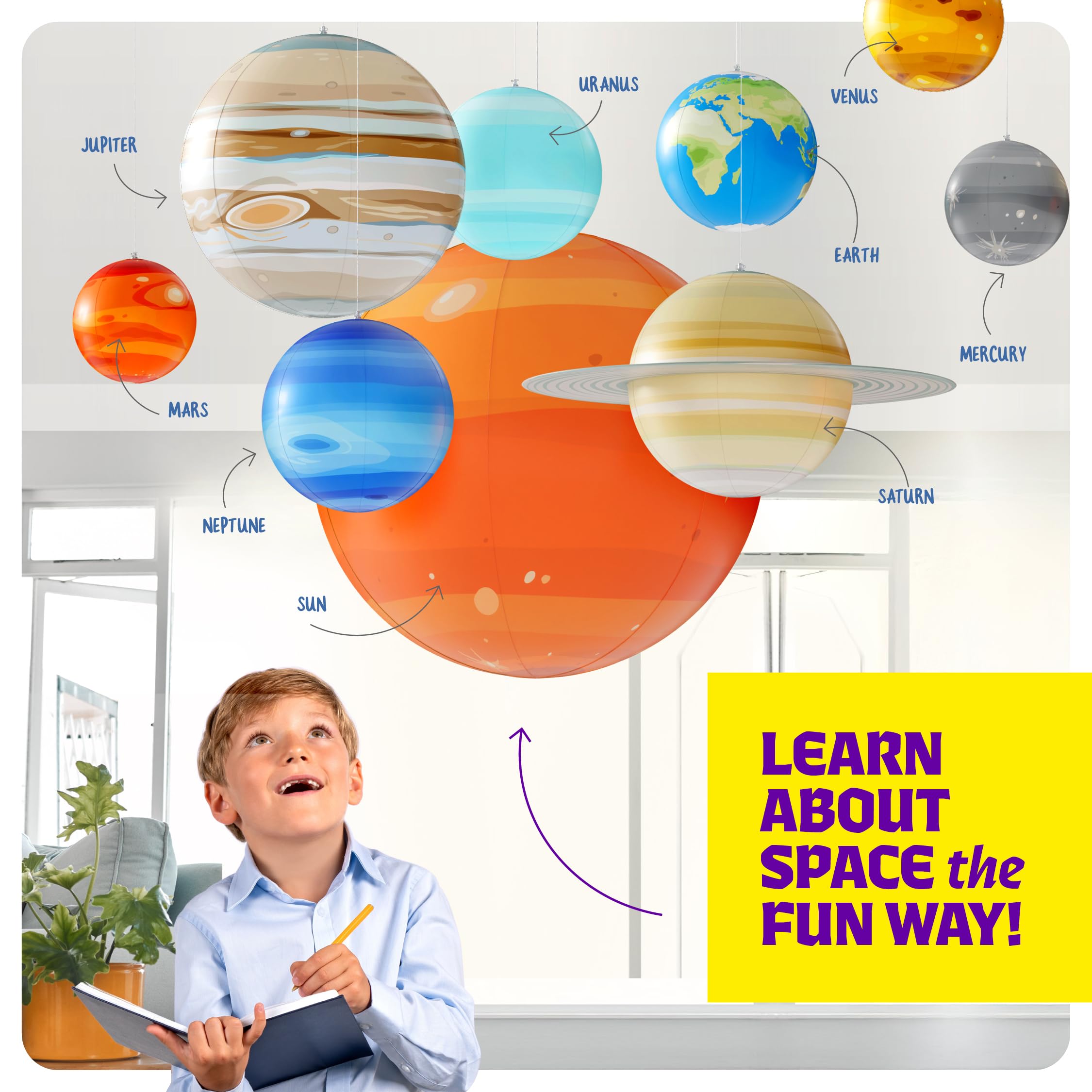 Inflatable Solar System Planets for Kids - Science Toys - Boys Room Decor Ceiling - Space Gifts - Outer Space Themed Party Decorations - Astronomy Gifts for Kids Ages 5-7, 6-8, 8-12 Years Classroom - Image 4