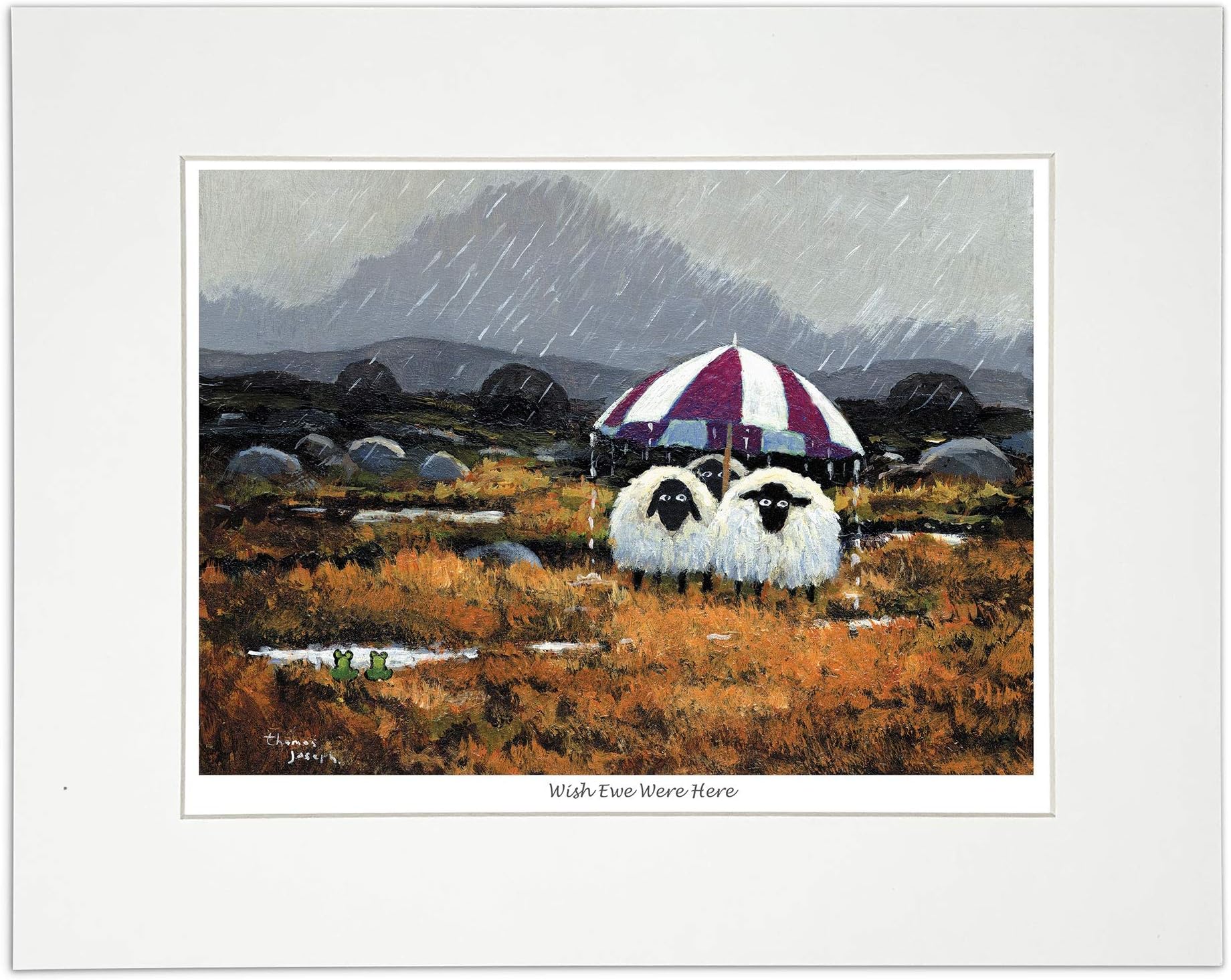 'Wish Ewe were Here' Mounted Print by Thomas Joseph - Sheep Art