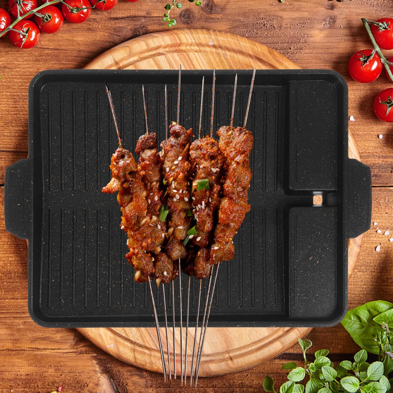 Nieprzywierająca patelnia grillowa 37 cm x 26 cm – idealna do grillowania na świeżym powietrzu, kempingu i gotowania w domu, zawiera przewodnik po oleju do łatwego gotowania i łatwego czyszczenia