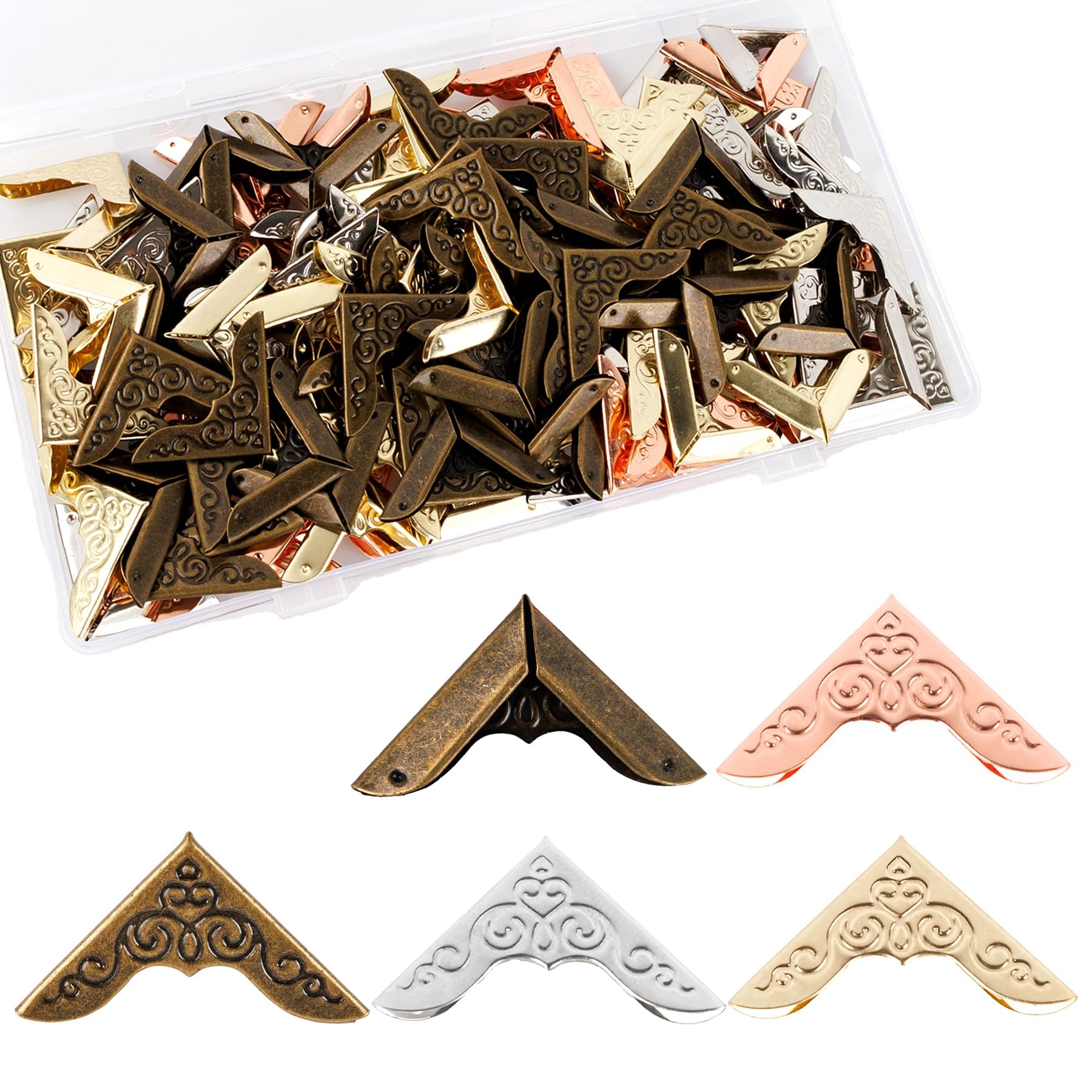 Framendino, 160 Pack Metal Book Corner Protector Small Corners Protectors Decorative Triangle Trim Vintage for Scrapbooking Menus