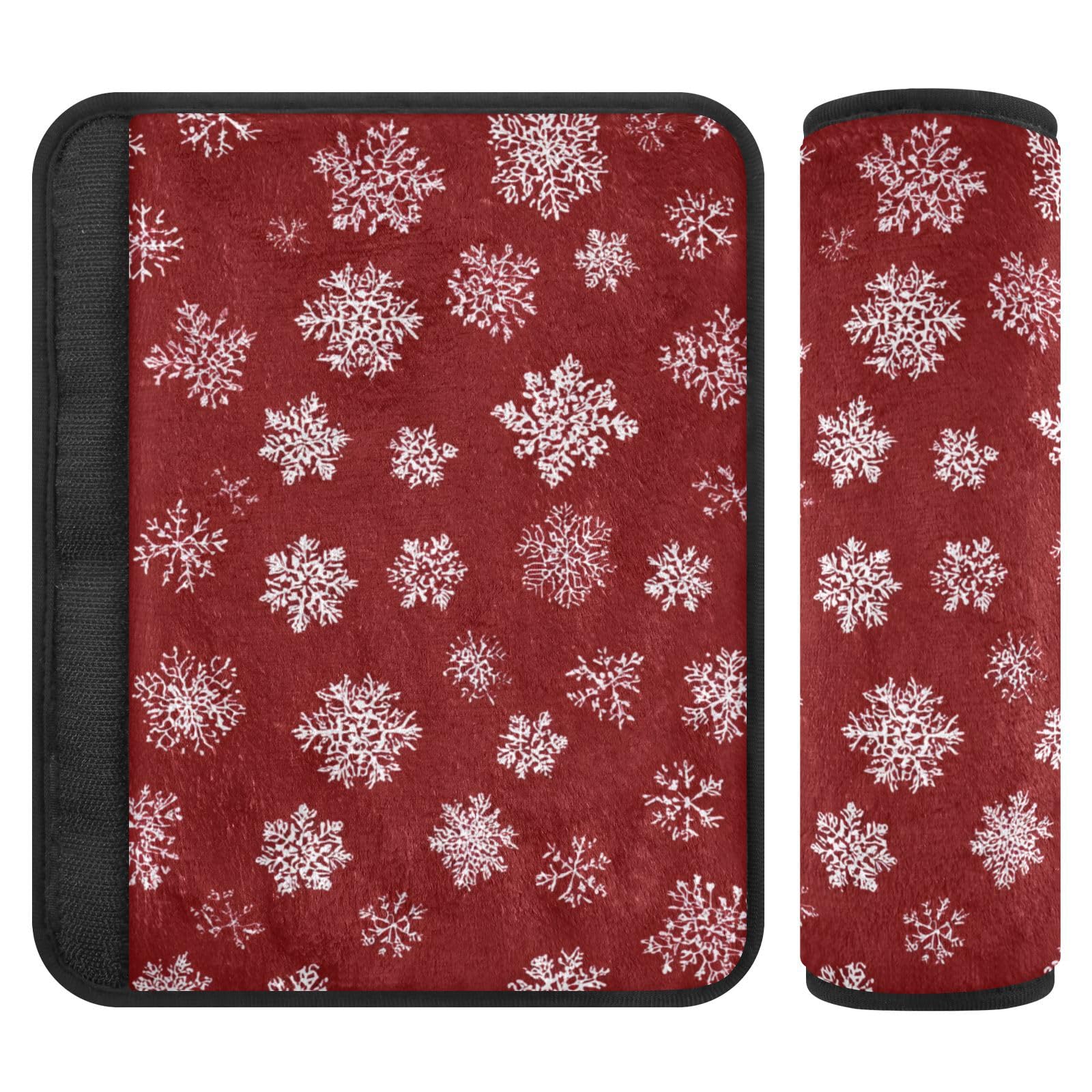 2 Pack Seatbelt Covers Seat Belt Cover Pad for Adults Boys Girls Car Seat Strap Covers Pads Cushion Universal Shoulder Strap Pad Protector for Backpack Camera Bag 6.5 Inch Red Winter Snowflakes