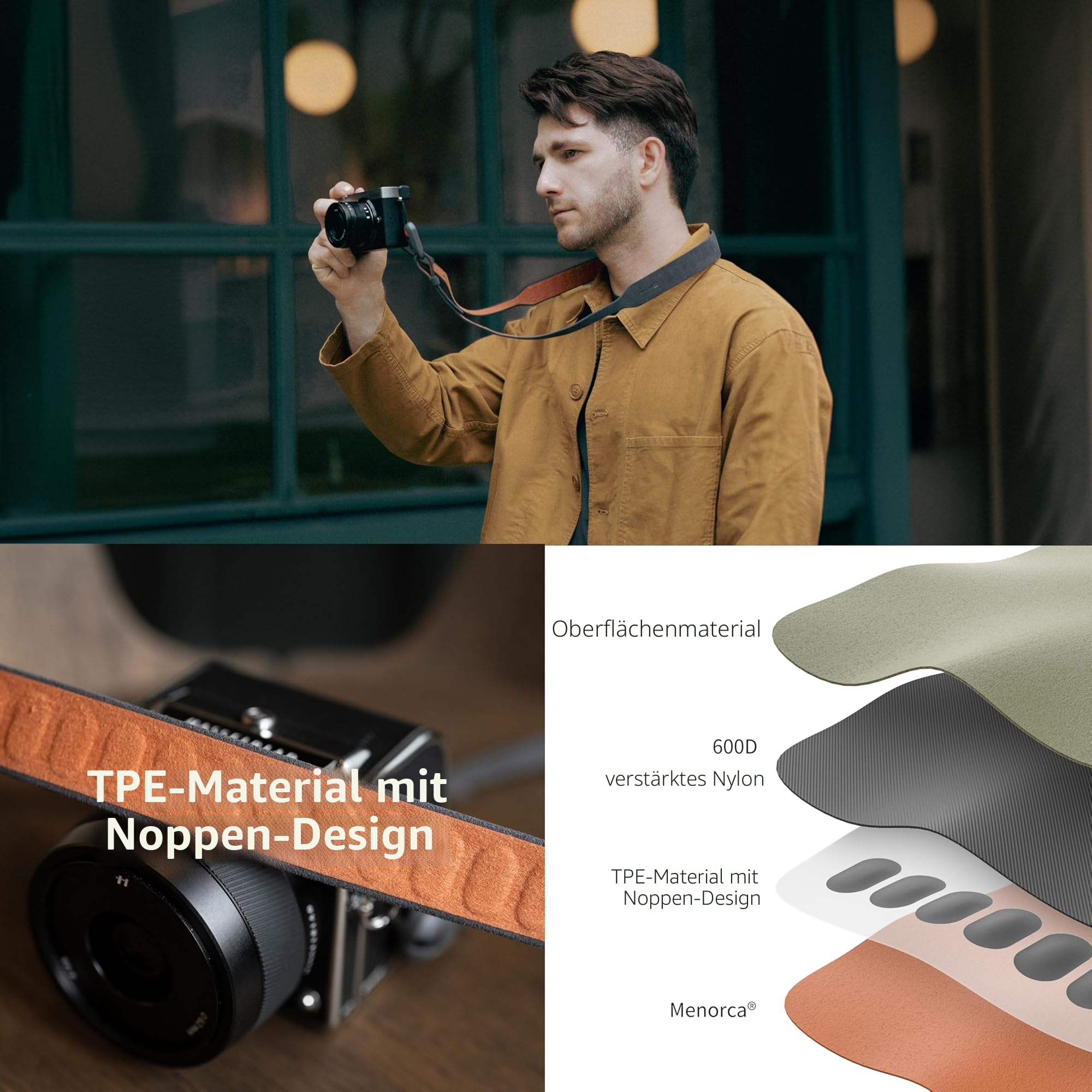 PGYTECH Kamera-Schultergurt Air im Retro-Stil, Kameragurt mit Schnellverschluss, Verstellbarer 120–140CM Kamera-Umhängegurt für Kompaktkameras von Nikon/Canon/Sony/Fuji (Erdbraun) L