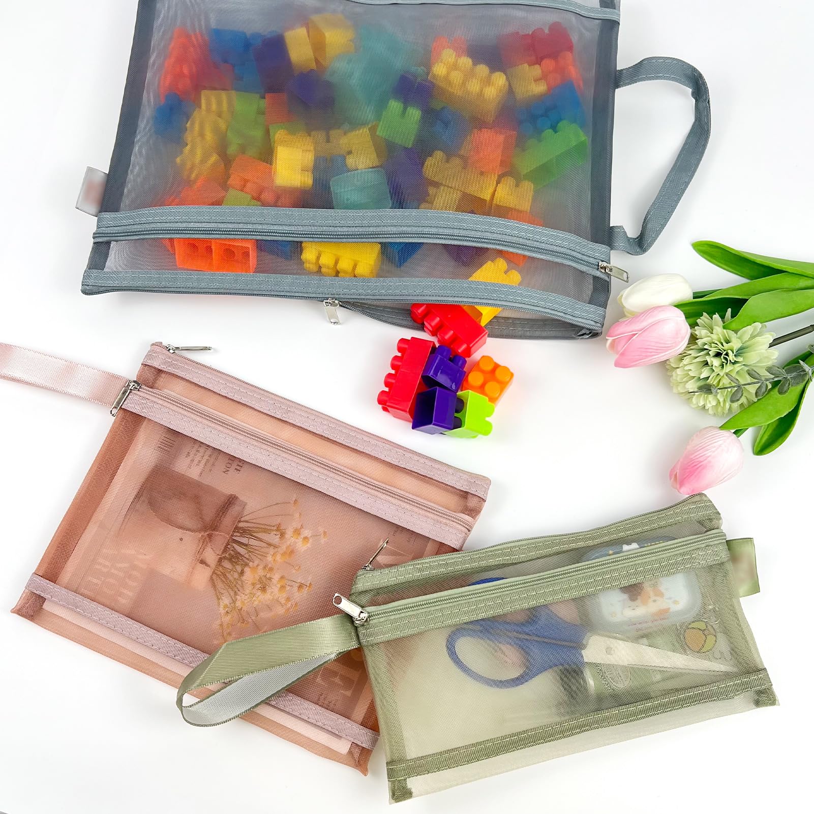 9 Paquetes De Bolsas De Malla De Doble Capa Con Cremallera, Bolsa Grande A4 A5 Con Cremallera Con Asa, Bolsa Transparente De Nailon Para Almacenamiento De Juguetes, Bolsas De Organización De