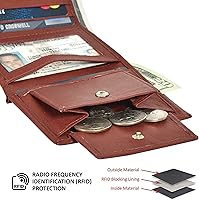 Vista 6 de LB LEATHERBOSS Billetera compacta delgada y compacta con bolsillo para monedas y identificación para niños, Borgoña, Billetera triple