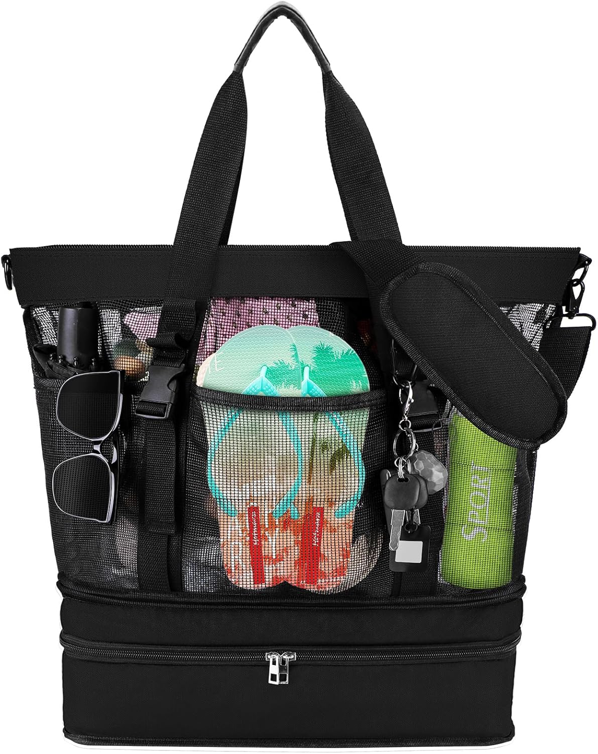 SelfTek Beach Tote Bag with Cooler compartment, Waterproof Sandproof Daily Pool Swim Travel Essentials