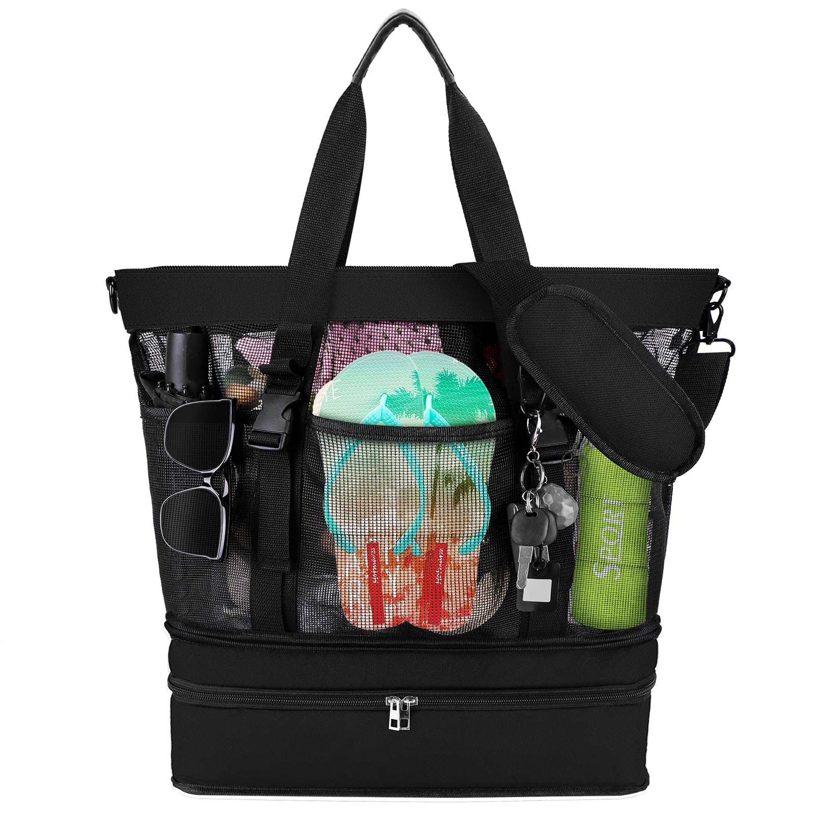 SelfTek Beach Tote Bag with Cooler compartment, Waterproof Sandproof Daily Pool Swim Travel Essentials