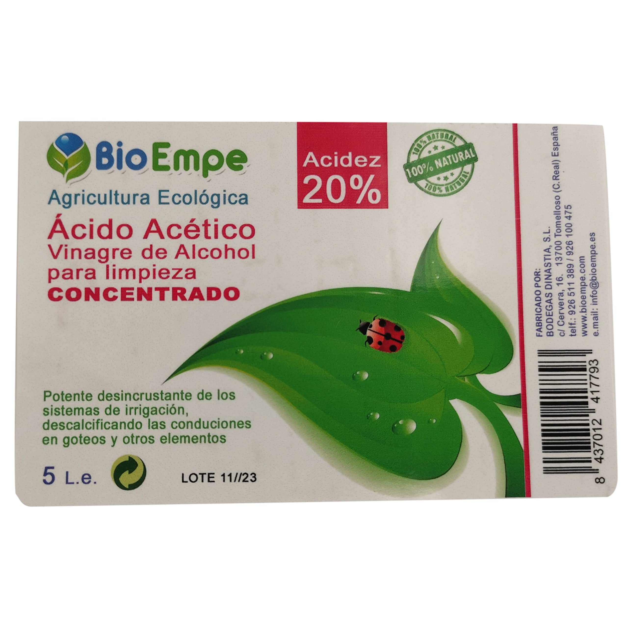 Herbicida Ecológico a Base de Vinagre Concentrado de Alcohol de Cereal al 20%. Caja de 3 garrafas de 5L