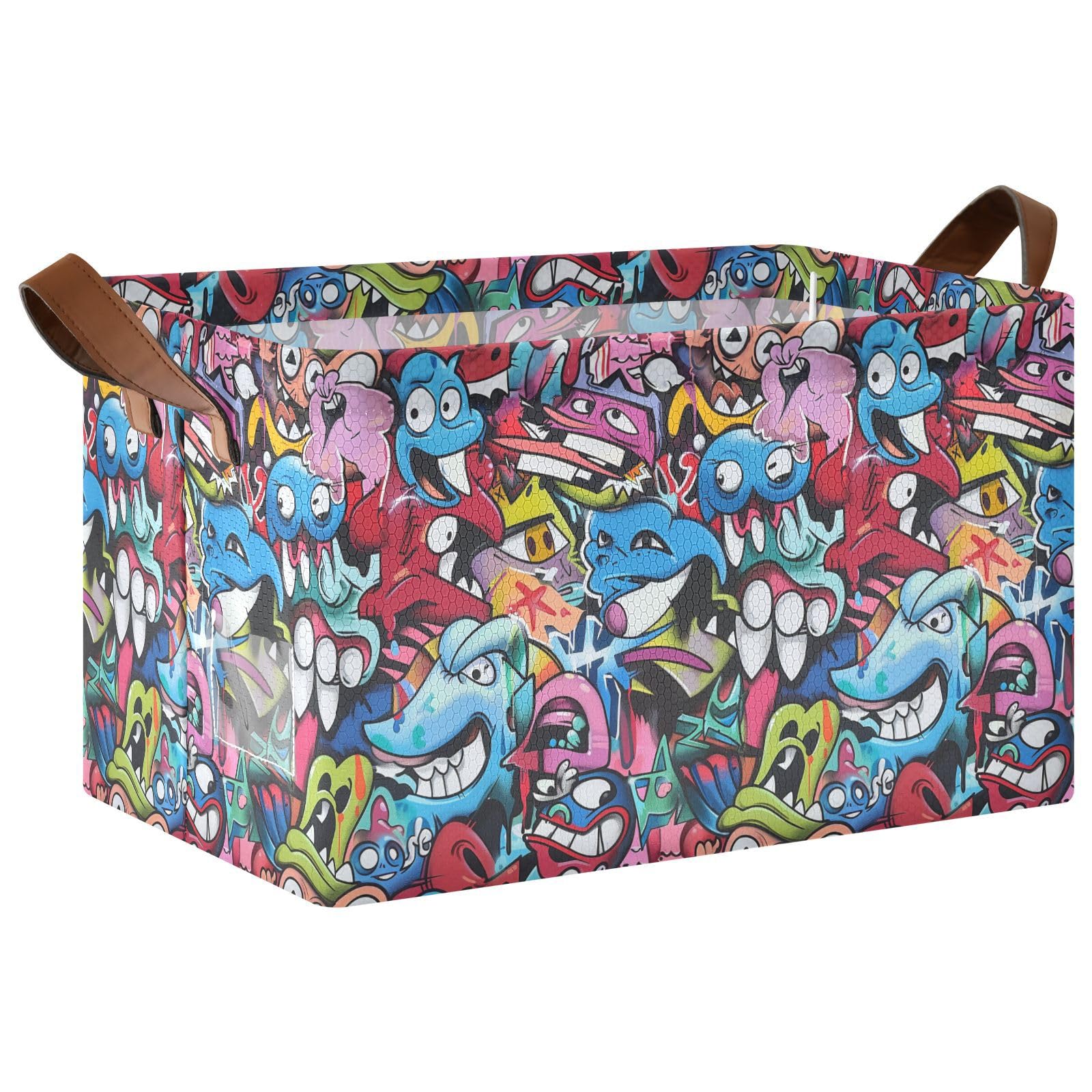 YNNALE Abstract Grunge Graffiti Monster Baby Storage Basket with Labels&Handles Rectangular Waterproof Nursery Storage Bins Collapsible Shelf Organizer Baskets for Kids Books Cloth Gift Toys Laundry