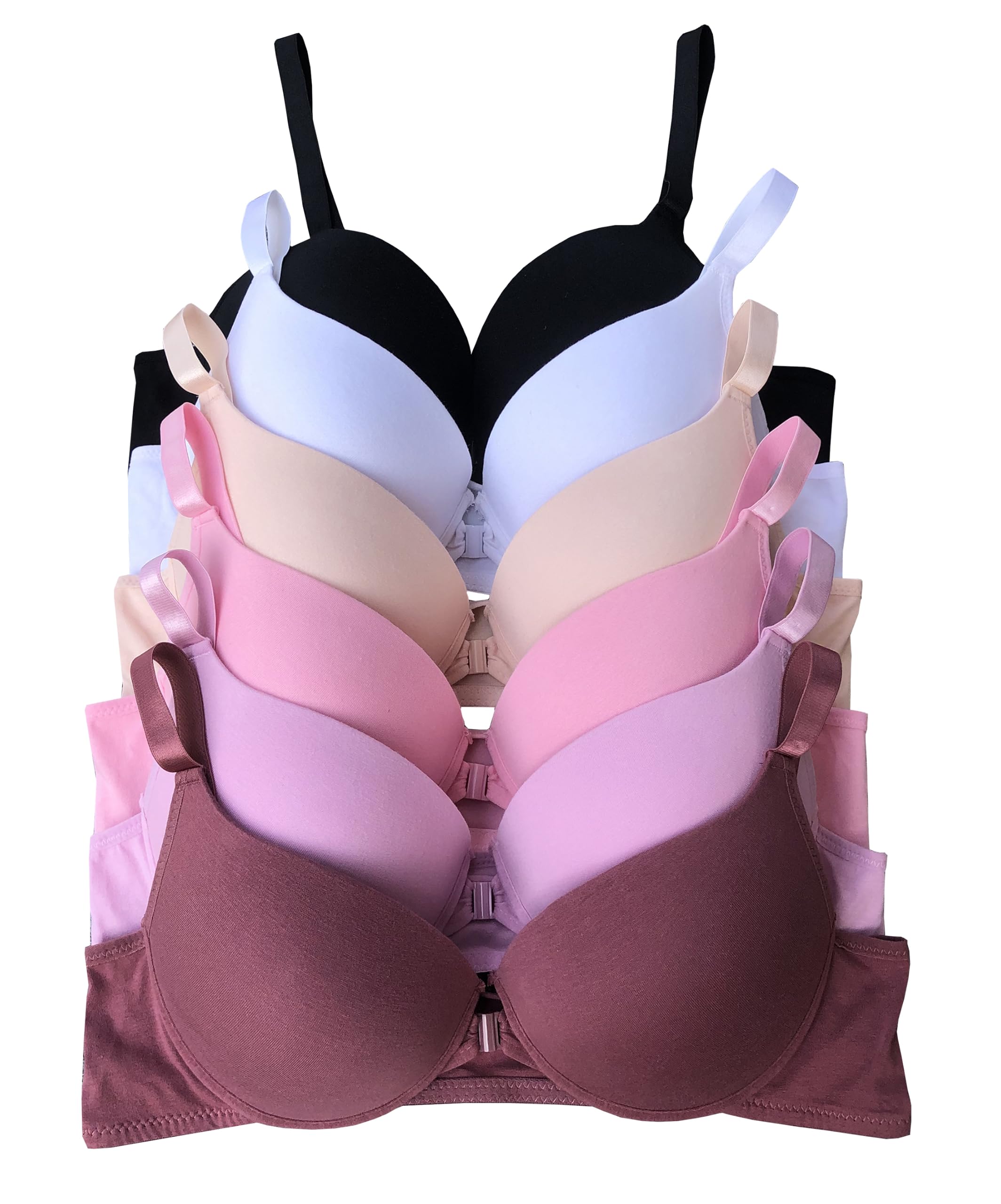 Viola's Secret 6 Pack of Color Print T-Shirt Bras B Cup C Cup and D Cup