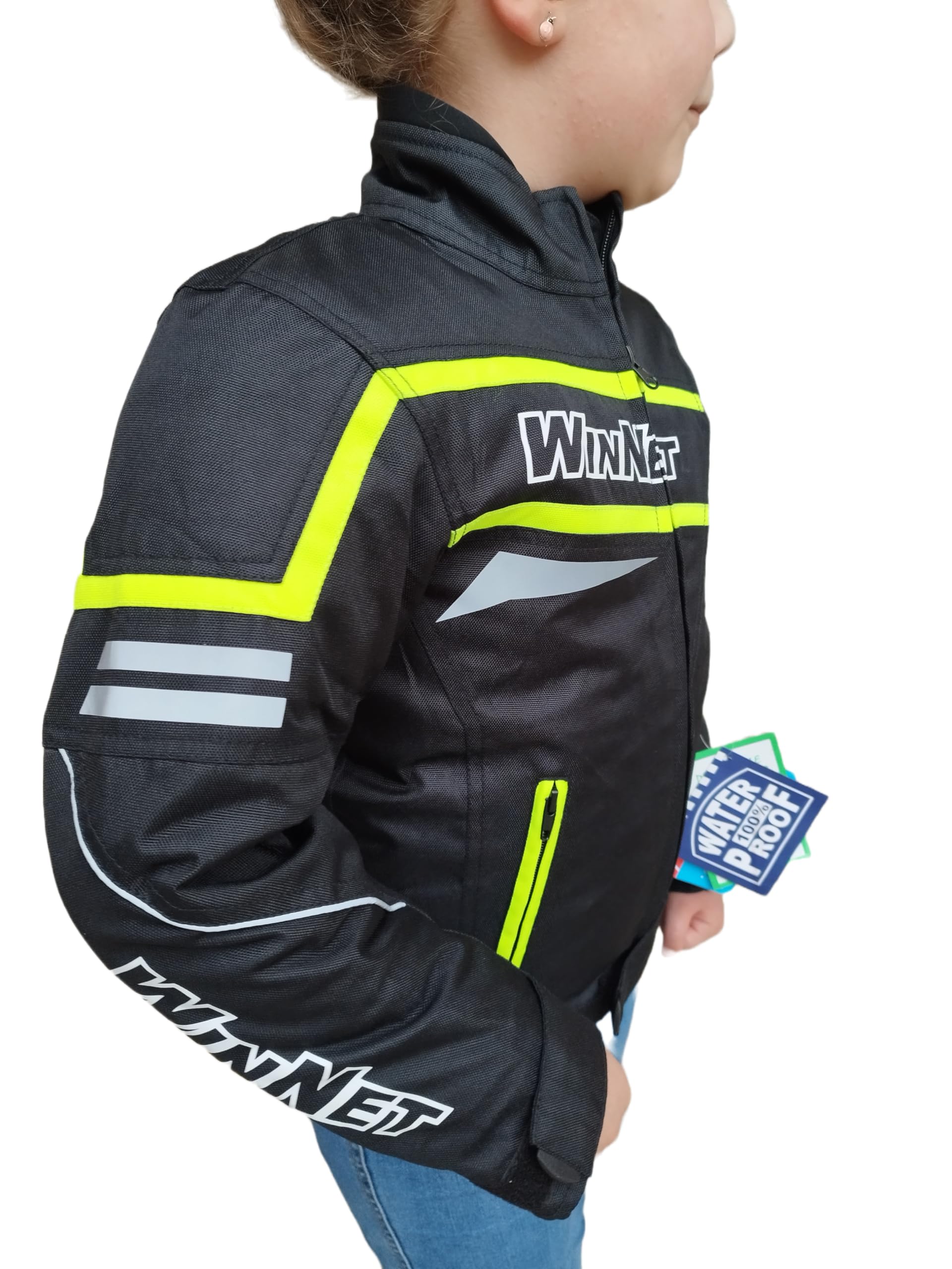 WinNet Giacca Giubbotto moto bimbo bambino ragazzo 6 8 10 12 14 anni cordura anti acqua pioggia impermeabile protezioni omologate CE gomiti spalle schiena