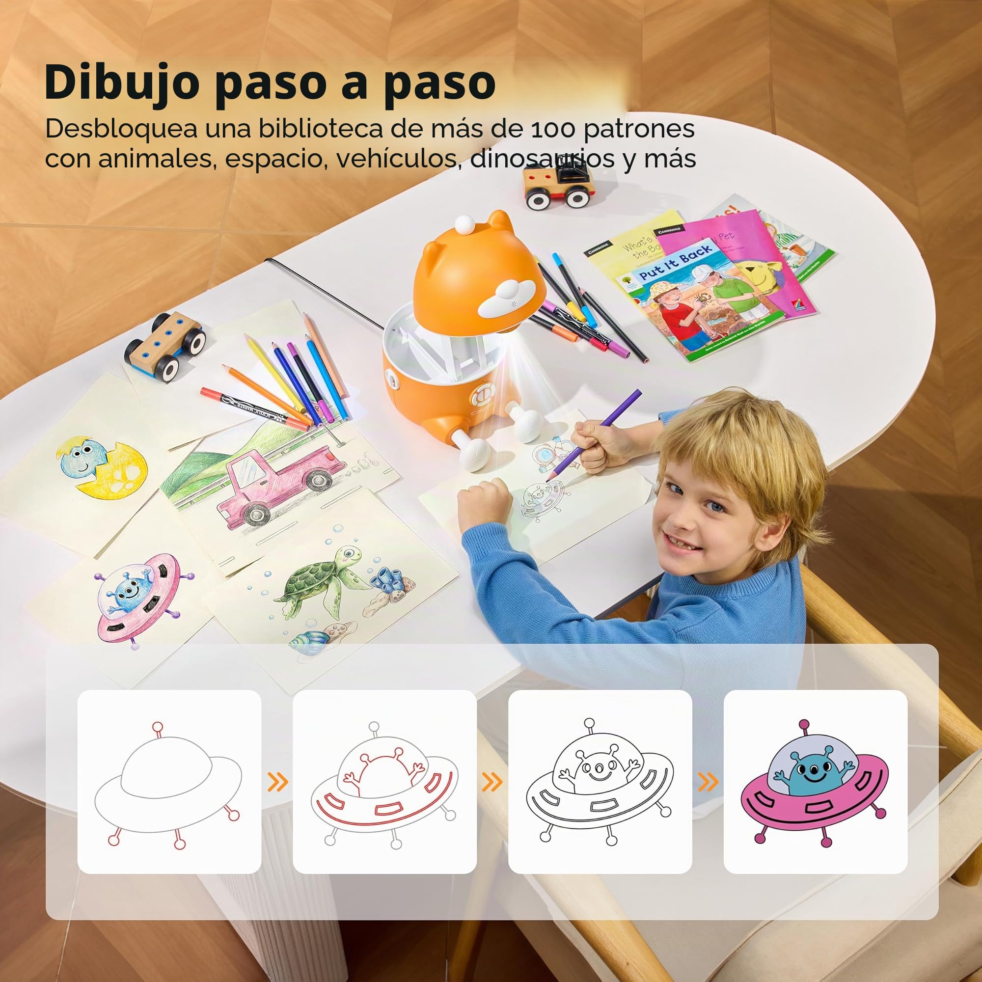 Caydo T3 Proyector de Dibujo con IA para Niños - Protección Ocular Certificada SGS, 3 en 1: Trazado Básico, Dibujo Paso a Paso y Estudio Creativo IA - Regalo de Cumpleaños para Niños de 5 a 12 Años