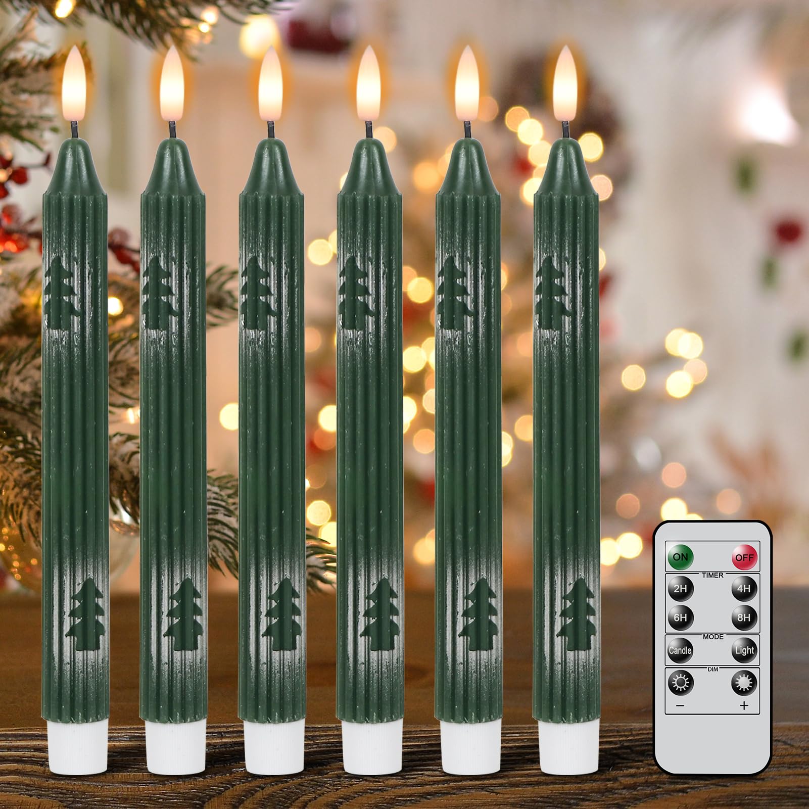 Wondise Candele natalizie senza fiamma, con telecomando e timer, candele a LED in vera cera 3D con stoppino 3D dipinto, 6 confezioni per decorazioni natalizie (1,9 x 24,9 cm)