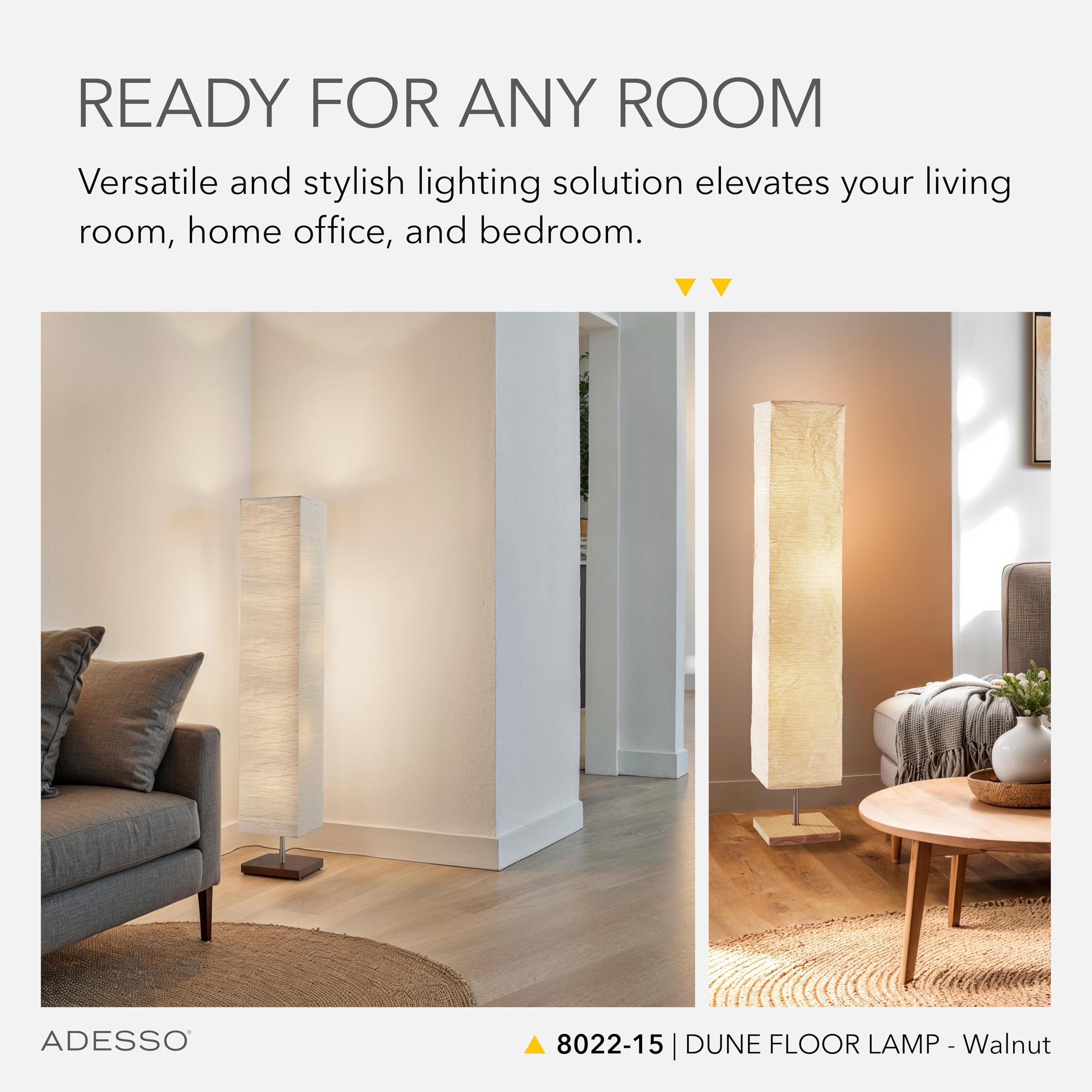 Adesso 3-Light Floor Lamp, Natural Wood & White, Adjustable