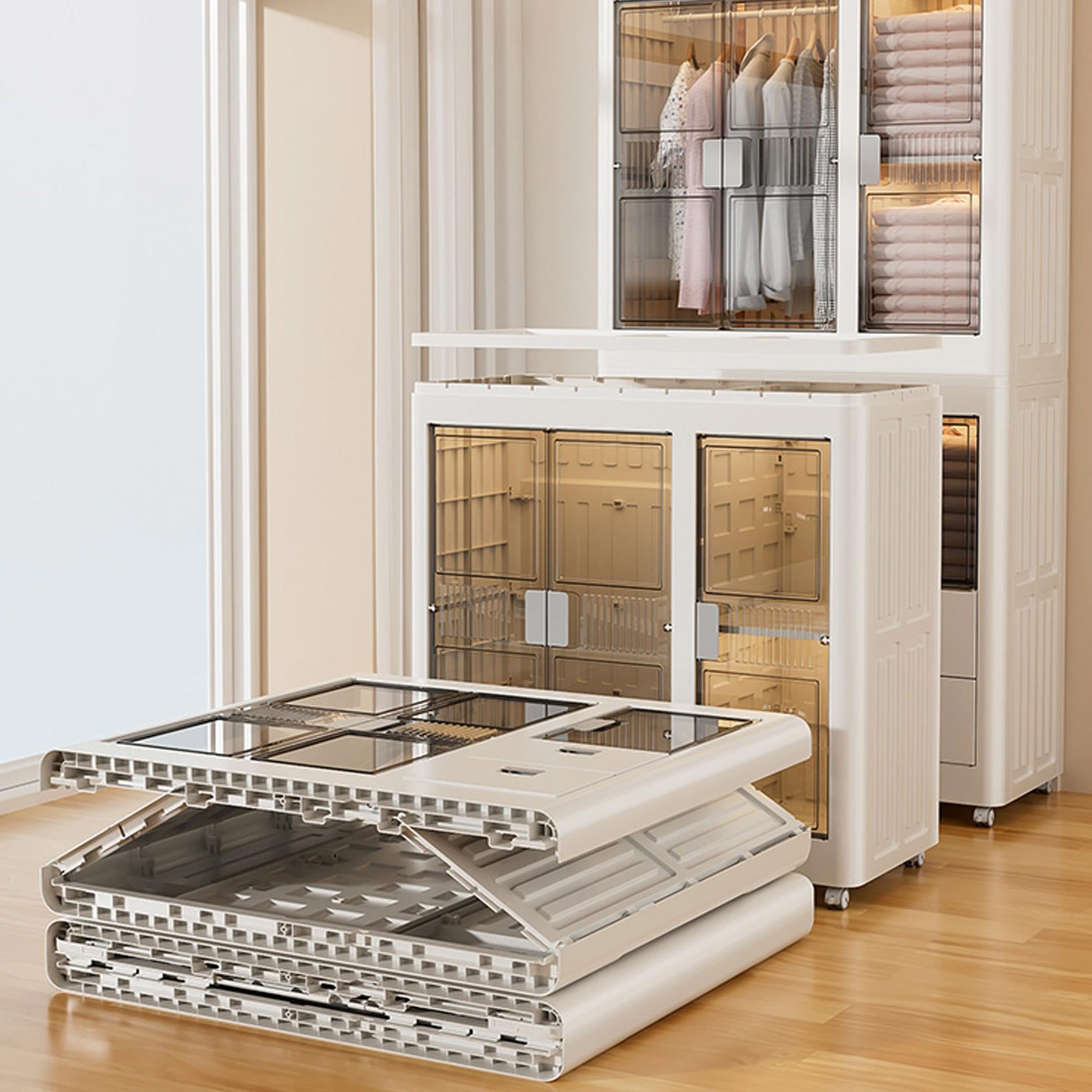 Well Home Cajas de almacenaje apilables con puerta frontal, Organizador modular plegable con ruedas, Modularidad eficiente, Multiespacios, Armario plegable con 1 Compartimento