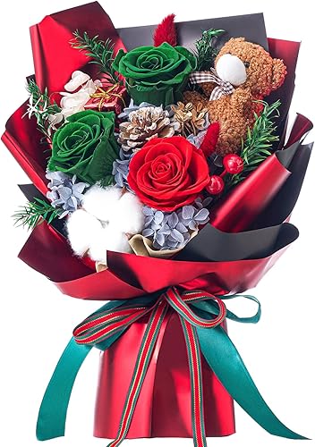 Polylove Forever Flowers Bouquet - Ramo de 3 piezas de rosas preservadas con oso, caja de regalo para esposa, madre, día de San Valentín, día de la