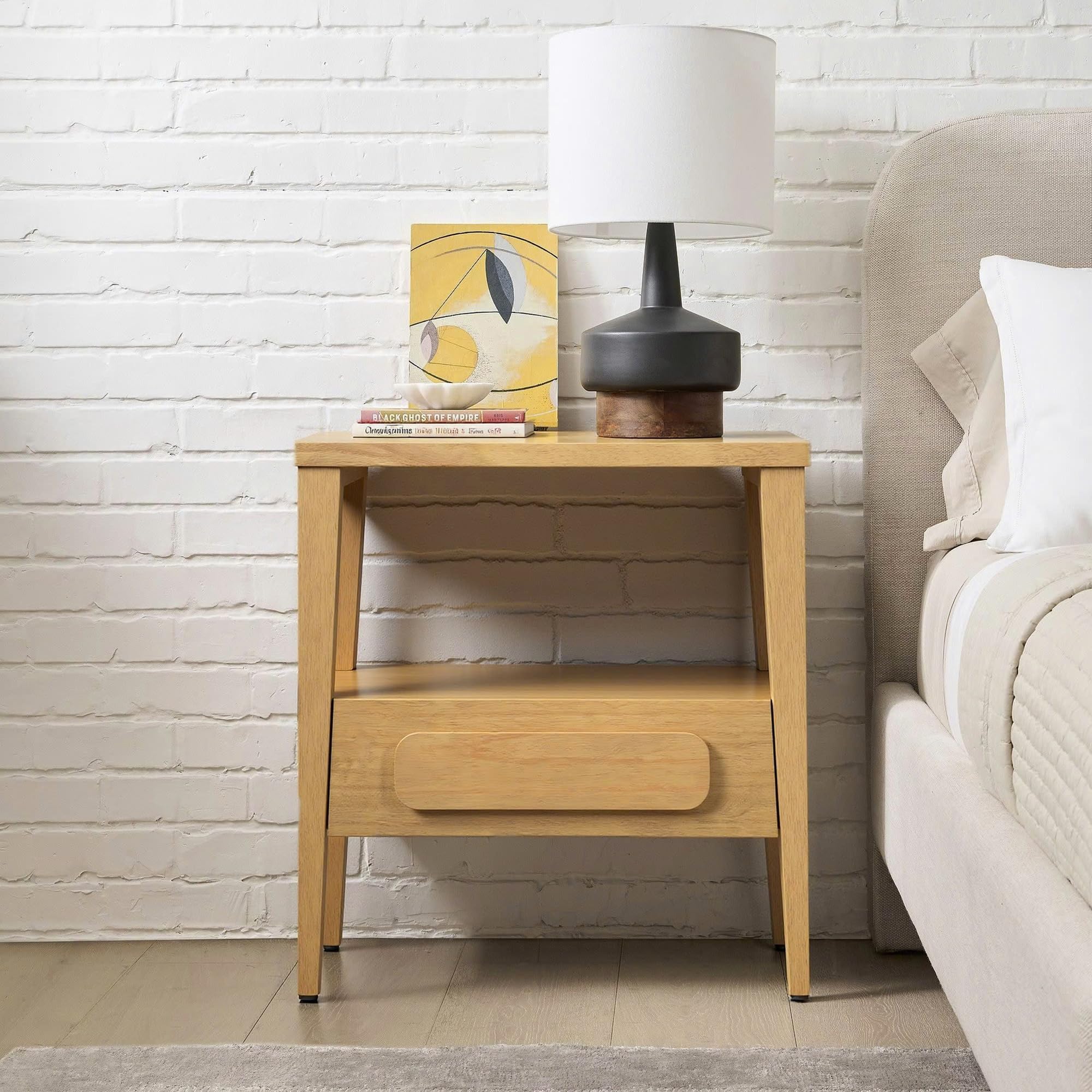 AllForWood Modern Nightstand, Sustainable Hevea Wood Frame - Bedside Table - Solid Wood End Table with Ball Bearing Slide - Drawers Real Wooden