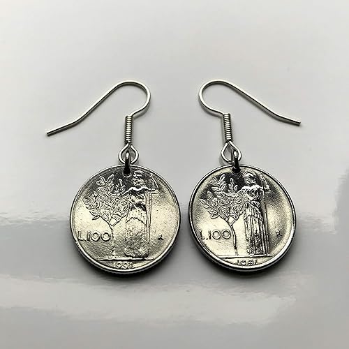 Miniatura 4 de Italy Italia100 Lire coin earring jewelry Minerva Rome Milan Venice Torino Napoli Perugia Bologna Parma Pisa Verona Palermo Siena Capri San