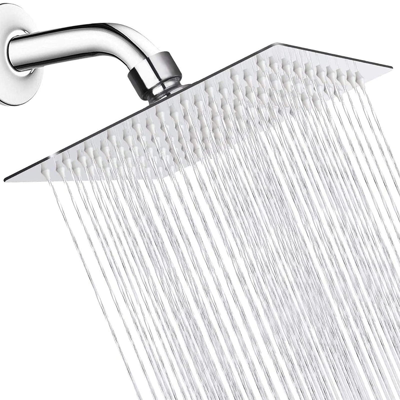 Rain Shower Head, WOOPHEN 8" High Flow Stainless Steel Square Rainfall ShowerHead, High Pressure Design