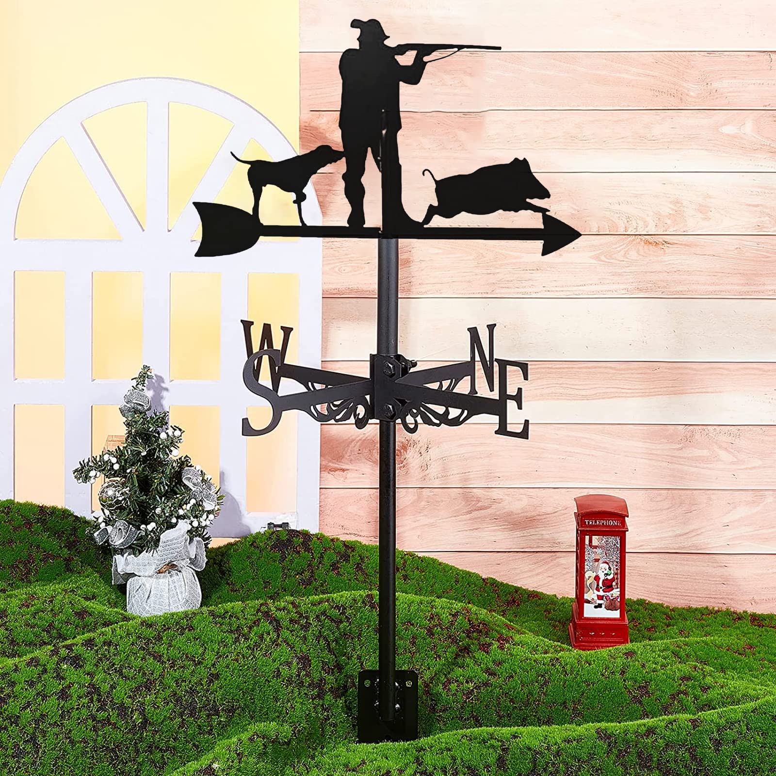 Girouette décorative, girouettes pour Chasseur de Toit et Son Chien girouette Jardins extérieurs indicateur de Direction du Vent Fer Art girouette revêtement Maisons Patio pelouses