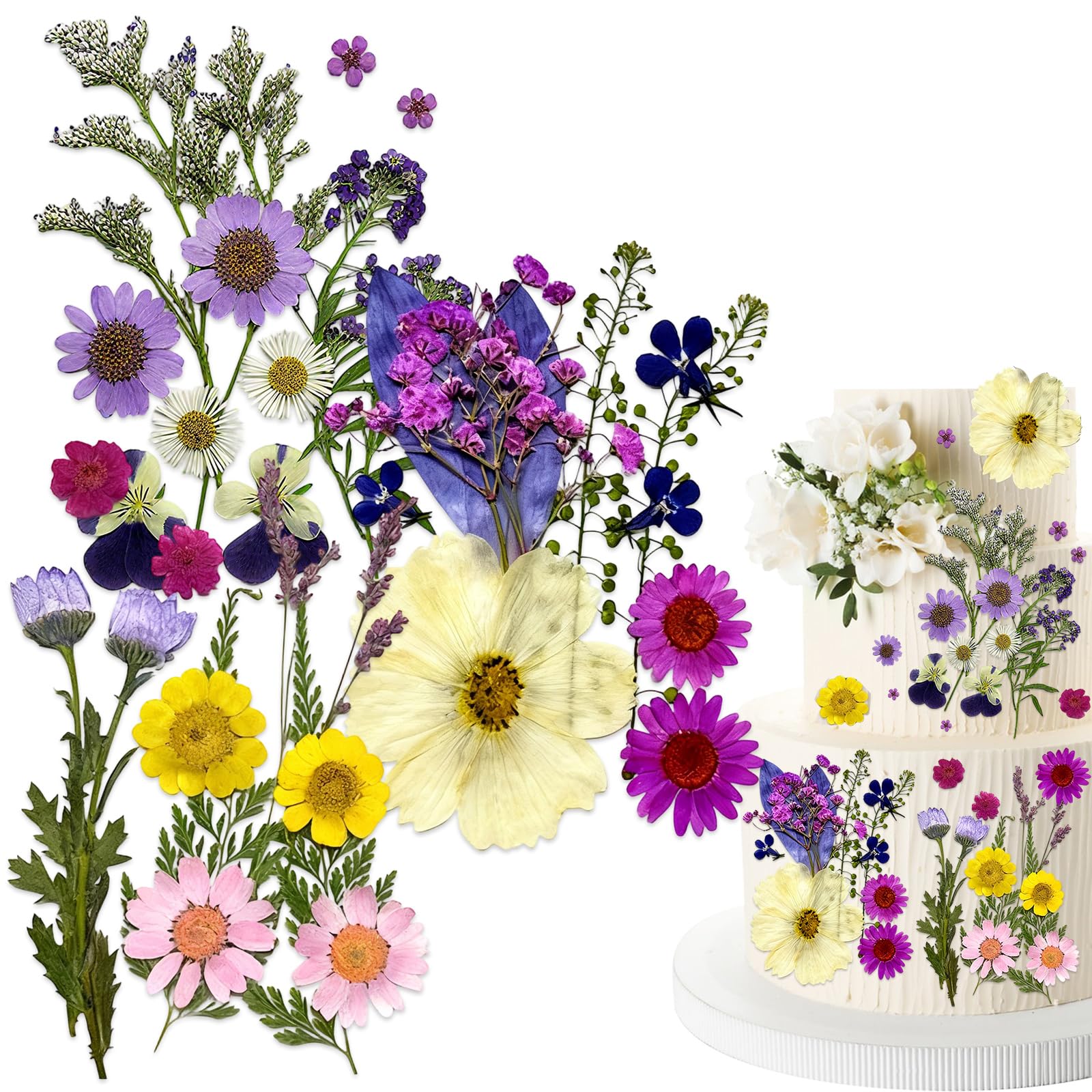 36PCS Wildflower Cake Toppers,Purple Wildflower Decor Baby In Bloom Wedding Birthday Baptism Party Topper Flower Arrangements