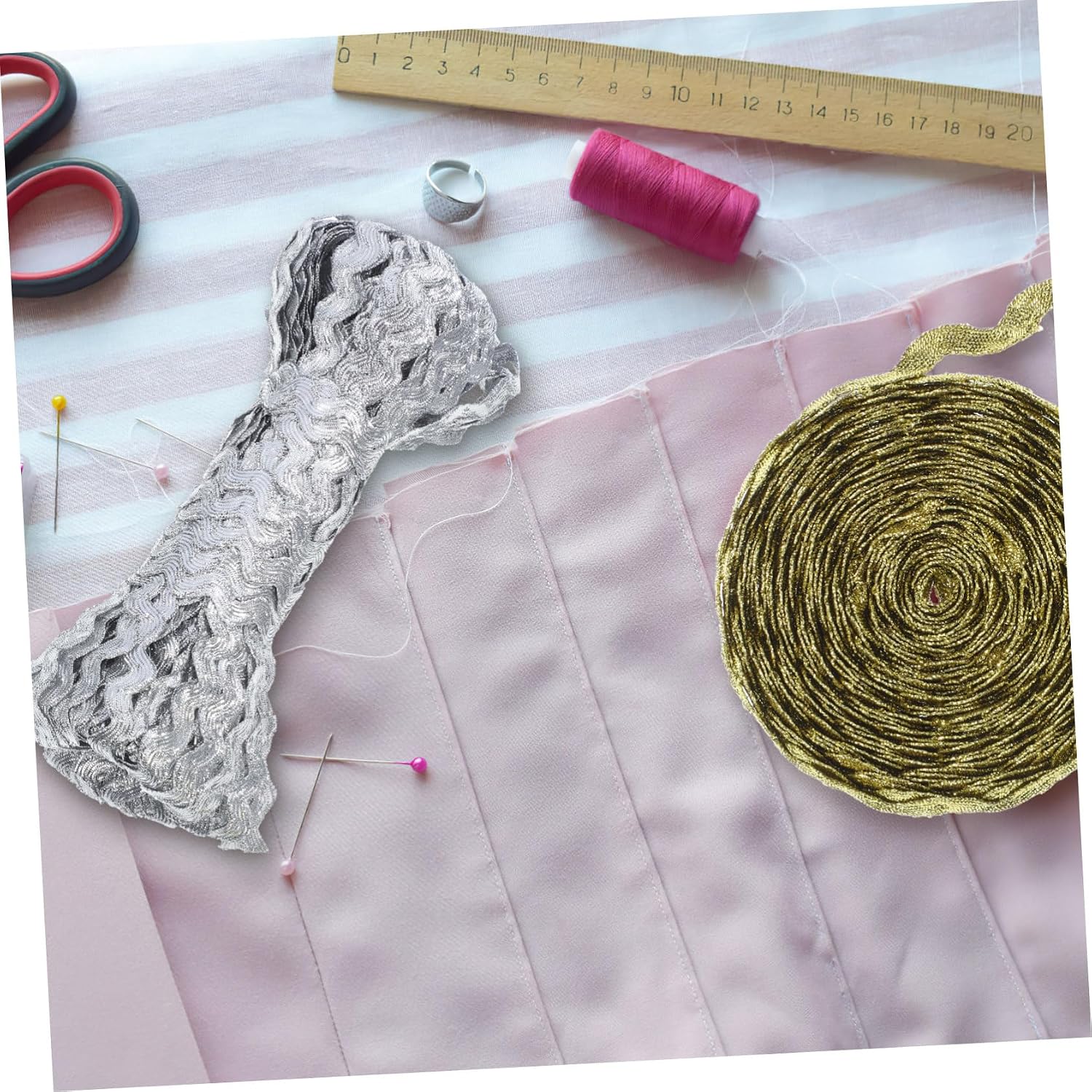 2rolls Braided Trim Handmade Wave Edging for Sewing Upholstery and Craft Projects Meters Gold -catching Colors for DIY Embellishments