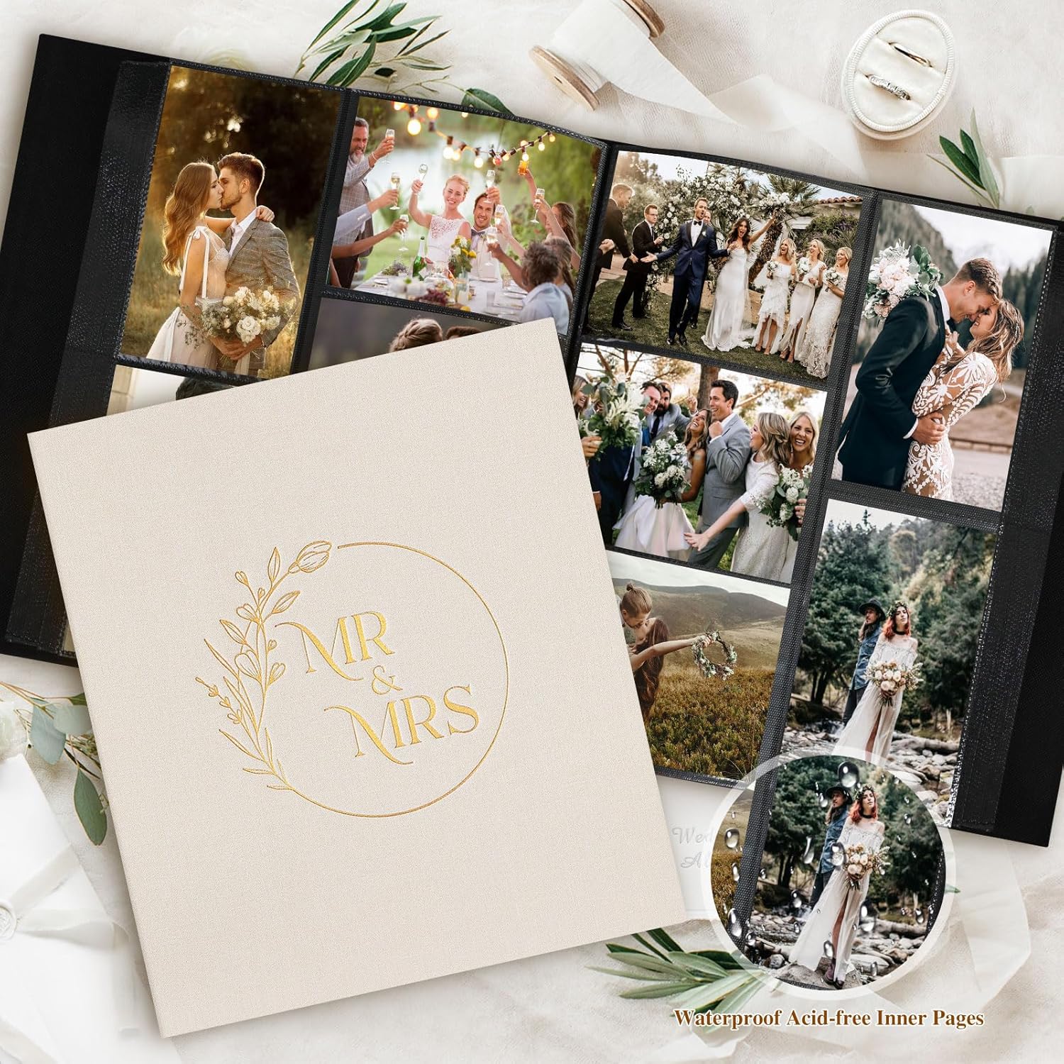 Lanpn Wedding Photo Album 4x6 600 Pockets, Large Capacity Newlywed Marriage Albums Linen Hardcover Slip in Holds 600 horizontal Vertical Photos (Beige)