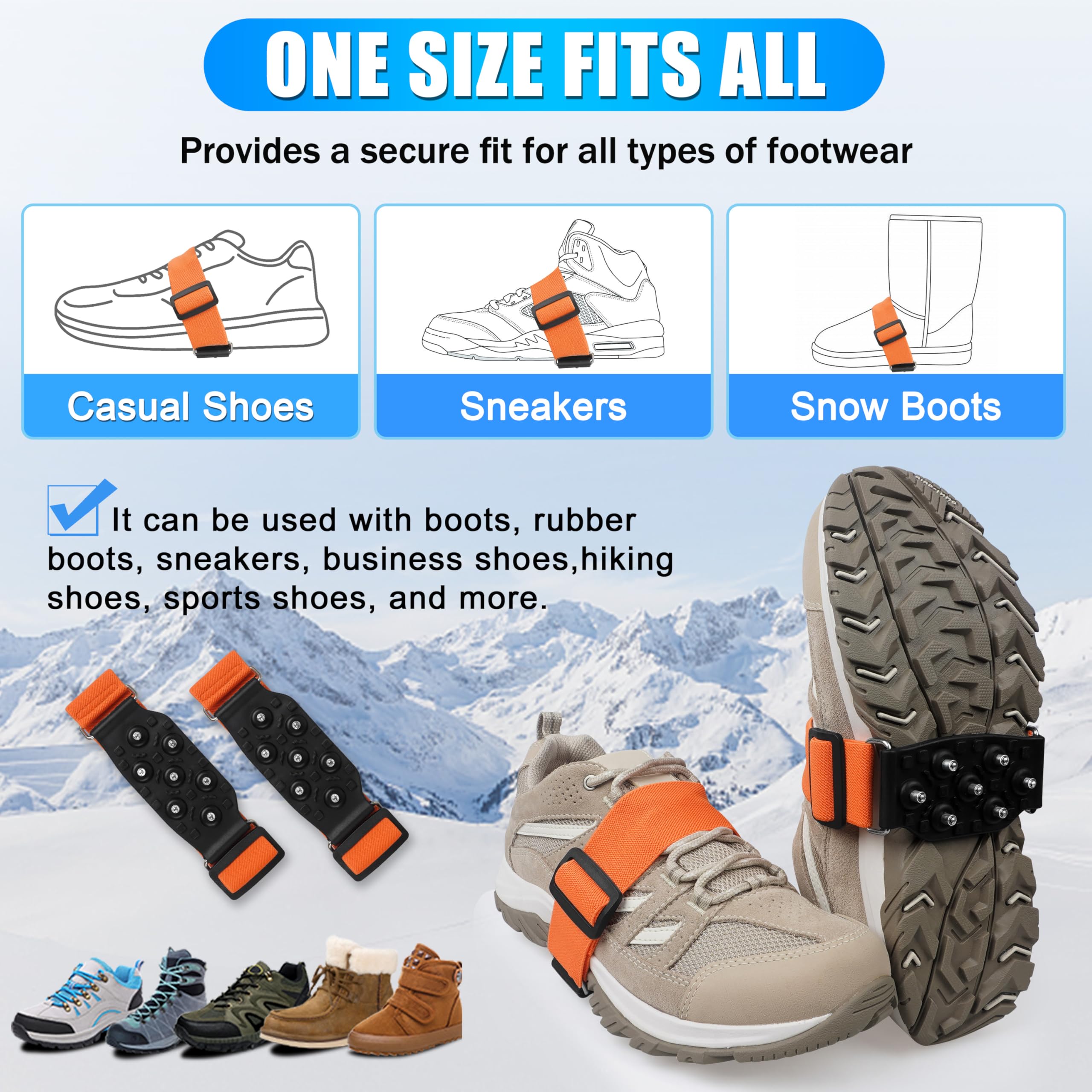 Ice Cleats Snow Traction Cleats for Walking on Snow and Ice Midsole Non-Slip Crampons with Adjustable Straps 7 Tungsten Studs for Grippers Anti Slip Traction Cleats for Walking Jogging Hiking