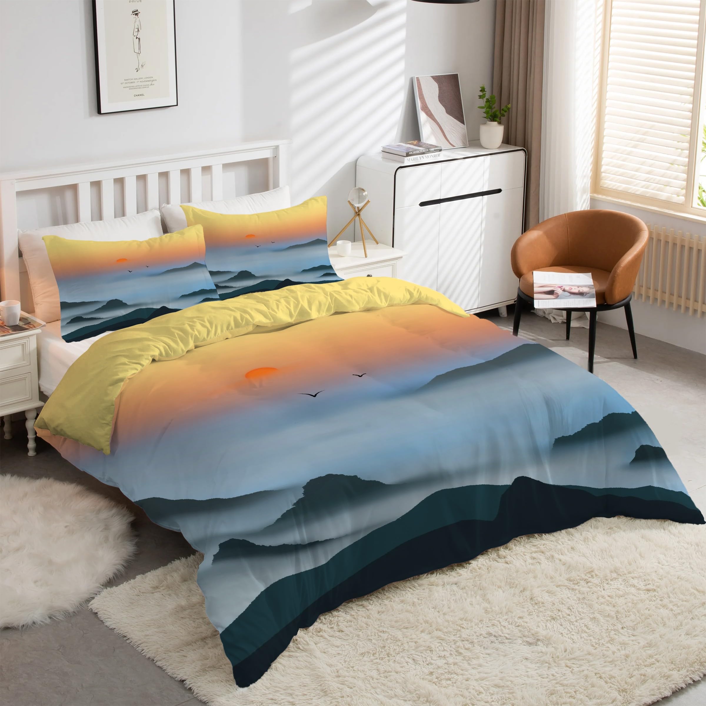 Housse de couette 240x260 paysage parure de lit adulte avec fermeture éclair