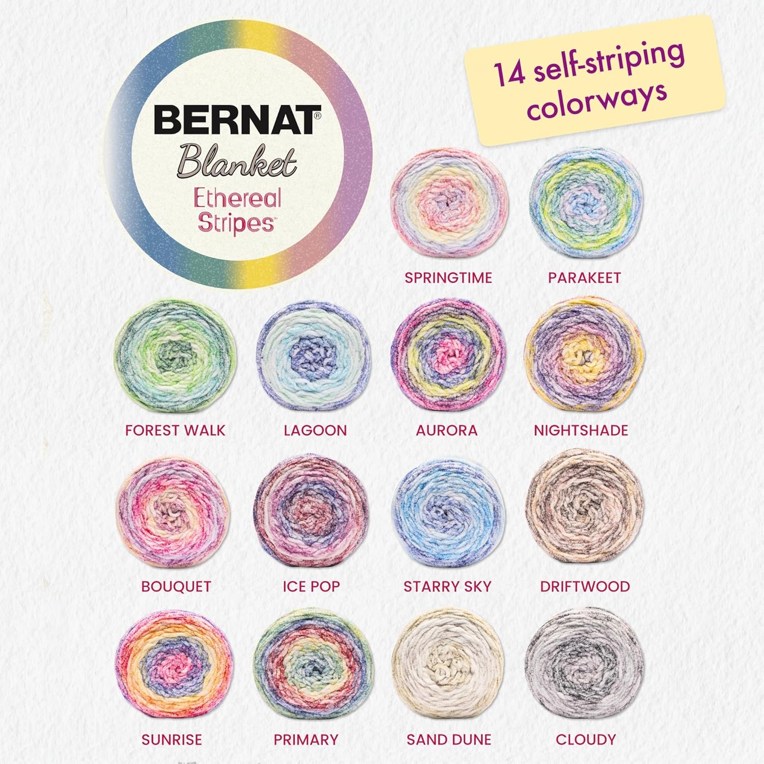 Bernat Blanket Ethereal Stripes Driftwood Yarn - 2 Pack of 300g/10.5oz - 100% Polyester - #6 Super Bulky - 220 Yards - Knitting/Crochet