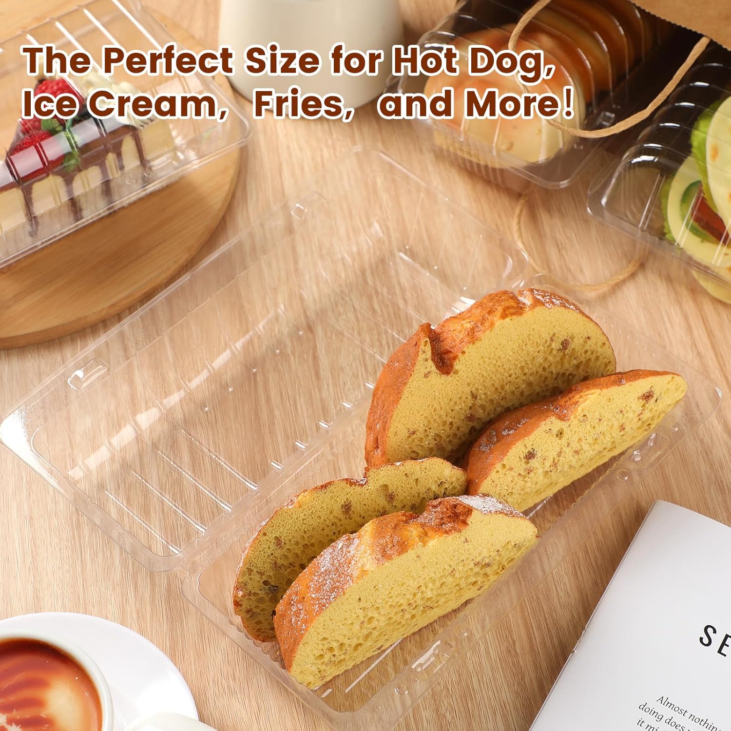 60pcs Clear Plastic Hot Dog Tray with Hinged Lid 8.86 x 3.94 x 2.76 Inch Hot Dog Container Disposable Clamshell Take out Containers Cake Slice Containers for Bakery Dessert Salad - Image 6