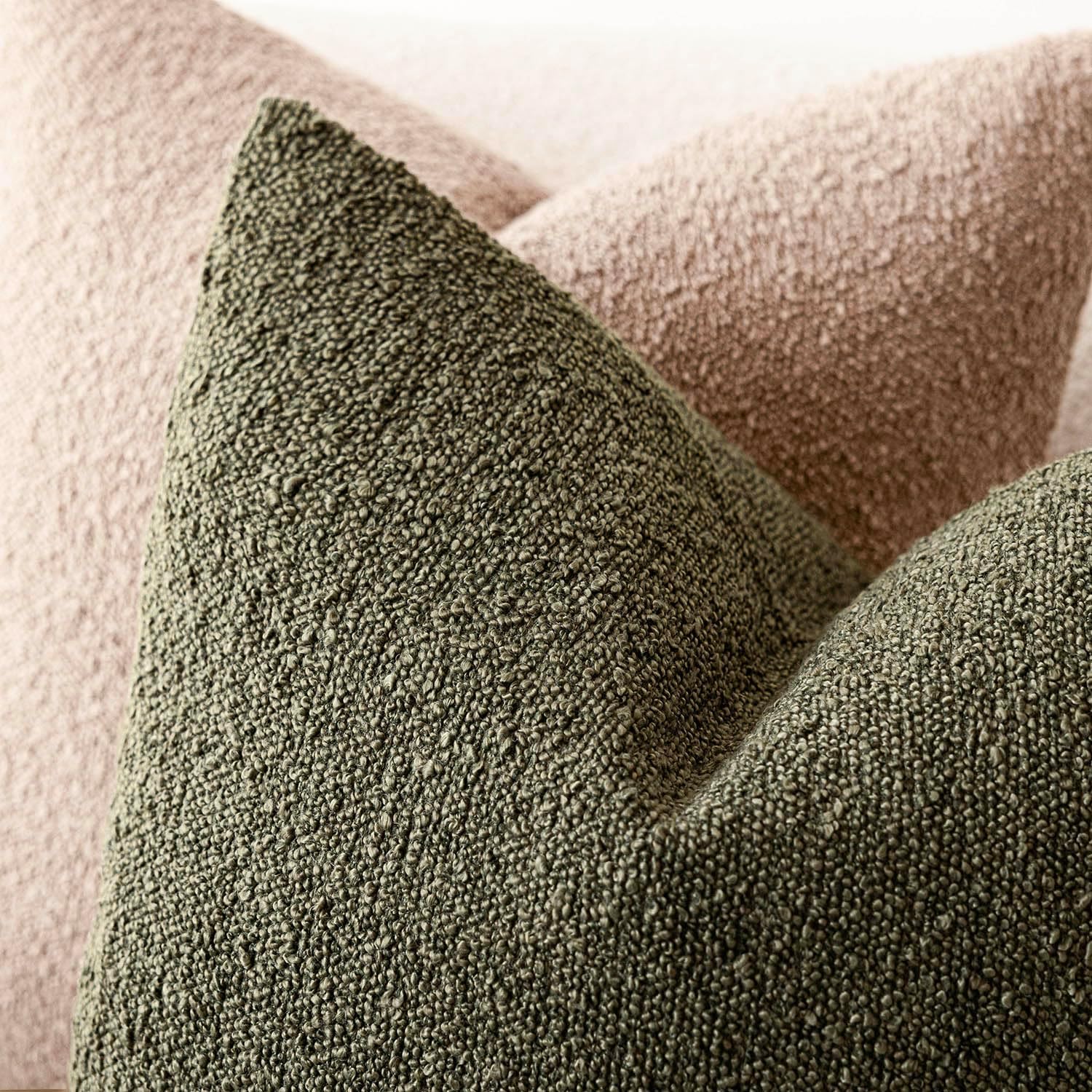 Foindtower Cozy Textured Boucle Lumbar Throw Pillow Covers 12x20 Moss Green image 4