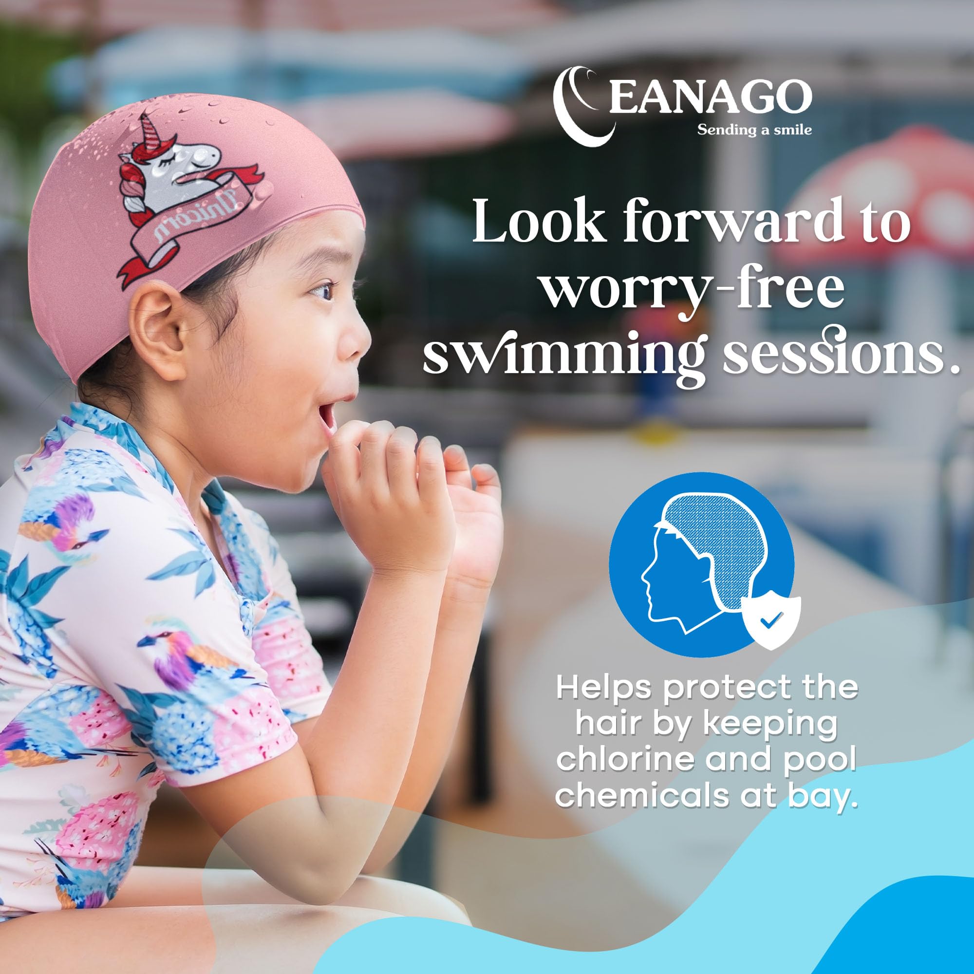 EANAGO silicone swimming cap for girls, fashionable swimming cap for children for swimming and training - Image 4