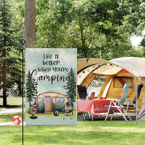 Miniatura 5 de Hafhue Life is Better When You're Camping - Bandera de jardín de doble cara de 12 x 18 pulgadas, bandera de decoración de césped para exteriores,