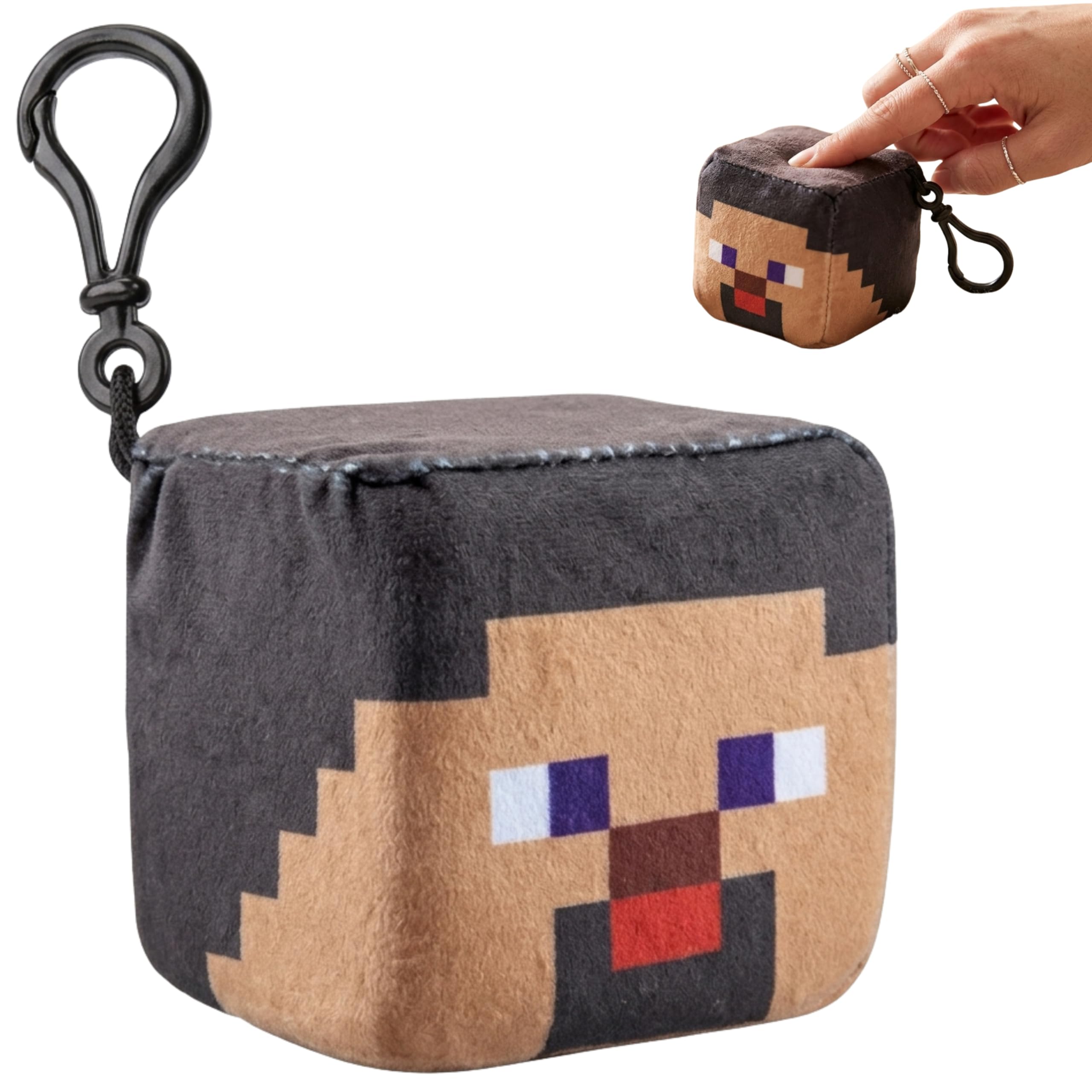 SRV Hub Minecraft Steve Plush Cube Clip-On Keychain – 8cm Soft Minecraft Plush Toy | Backpack Clip Collectible Gamer Gift for Kids & Fans