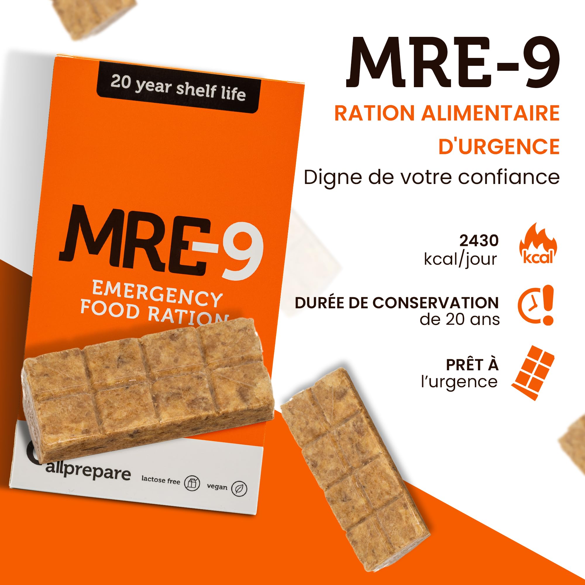MRE-9 | Ration d'Urgence de 24 Jours | Durée de Conservation de 20 Ans | Vitamines Supplémentaires | 24x500g Alimentation d'Urgence | Végétalien