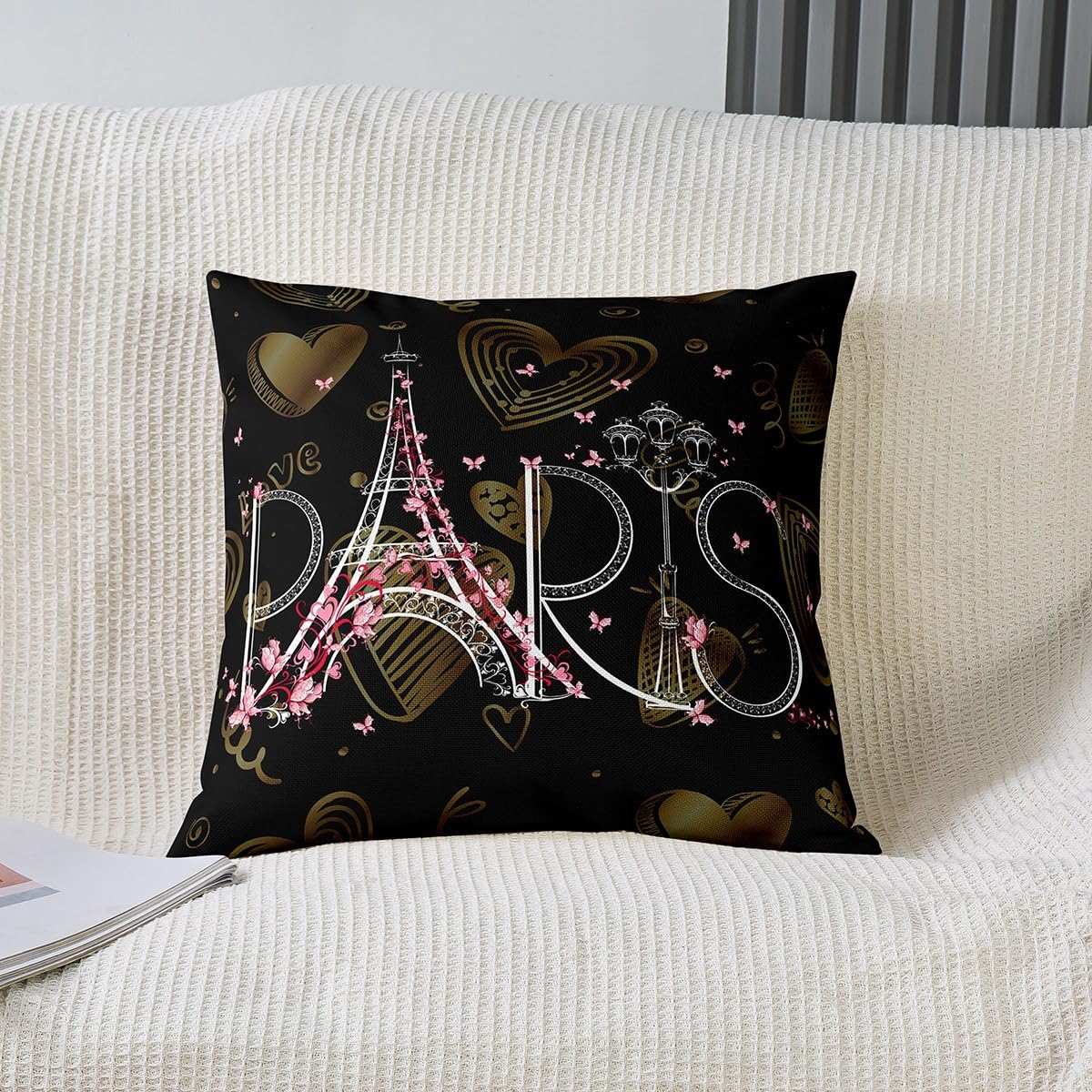 Set di 2 federe decorative per cuscino con Torre Eiffel, per romantiche federe decorative Parigi Garden stampato San Valentino federe per cuscini decorazione camera da letto federe rosa 40,6 x 40,6 cm