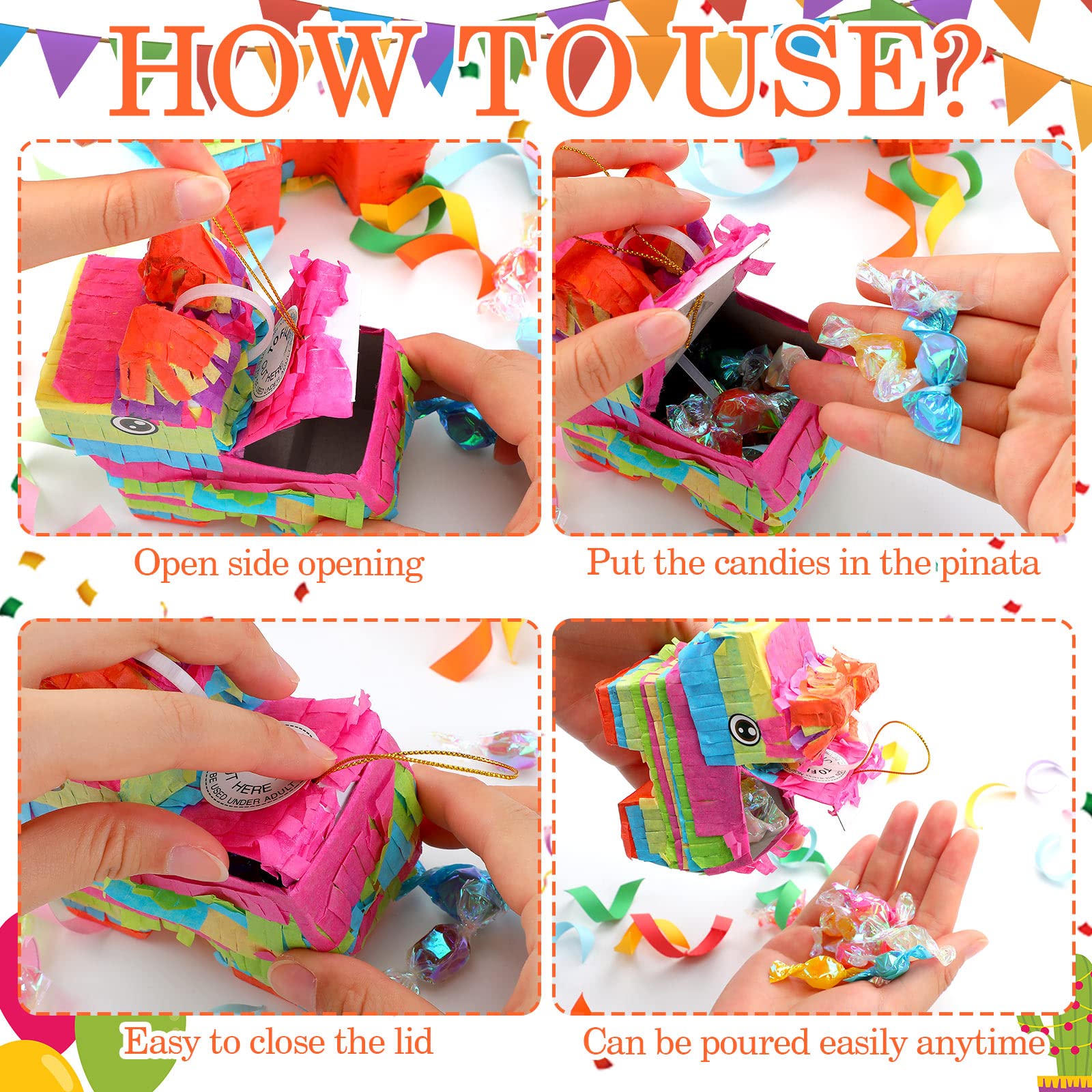 Jexine Lot de 12 mini piñatas en vrac de 10,2 cm - Sacs à friandises faites à la main pour enfants - Décorations de fête d'anniversaire - Petite piñata pour Cinco de Mayo - Fournitures de fête