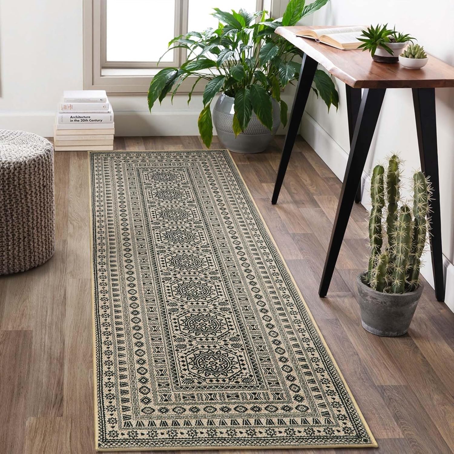 Lahome Mandala Easy Jute Runner Rug 2x6 Black Natural