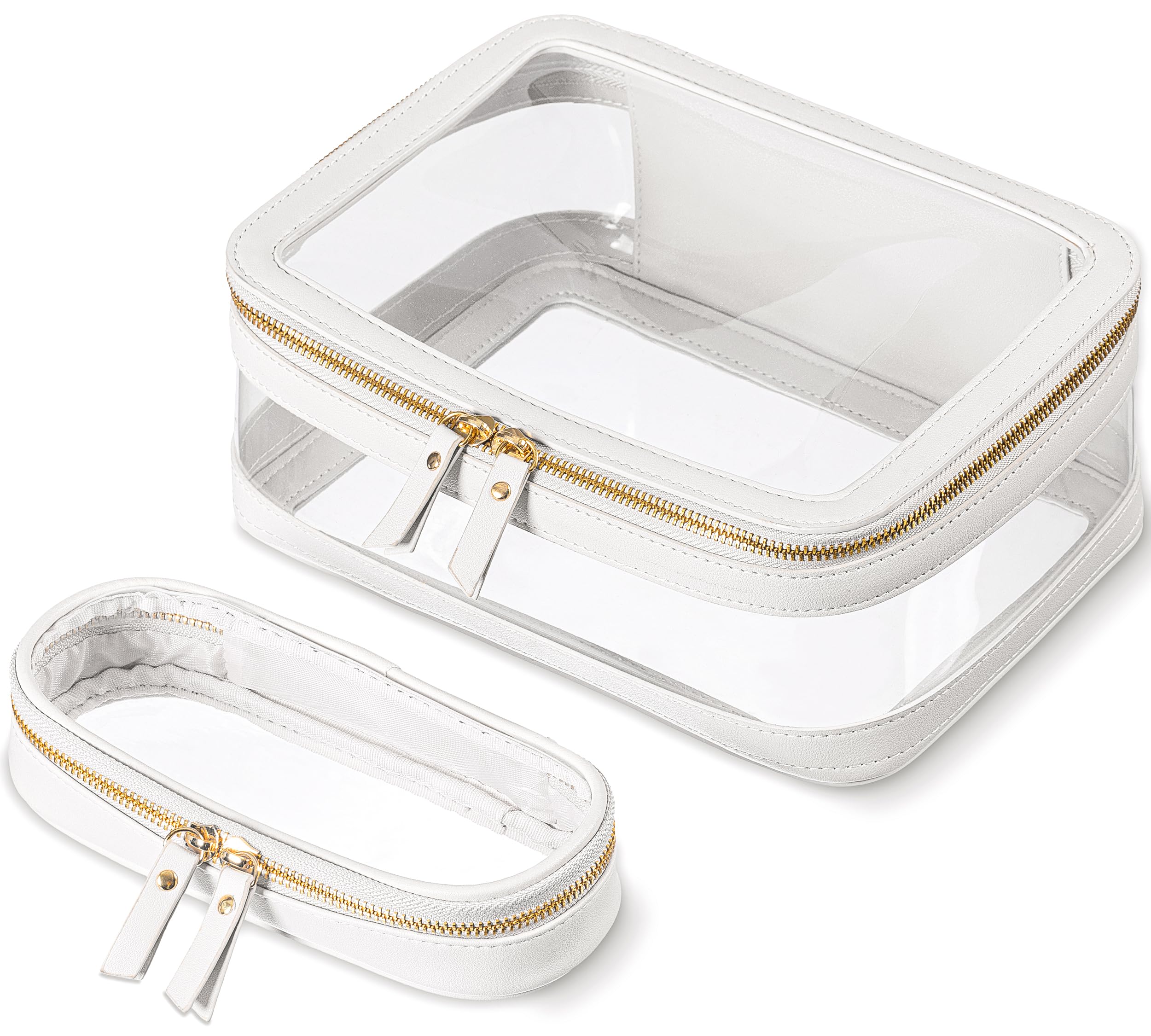 HBlife Travel Clear Makeup Bag with Makeup Brush Bag, Portable Toiletry Cosmetic Bag for Women, Make Up Bag Makeup Case Organizer Transparent Waterproof Storage Bag Pouch with Handle(White)