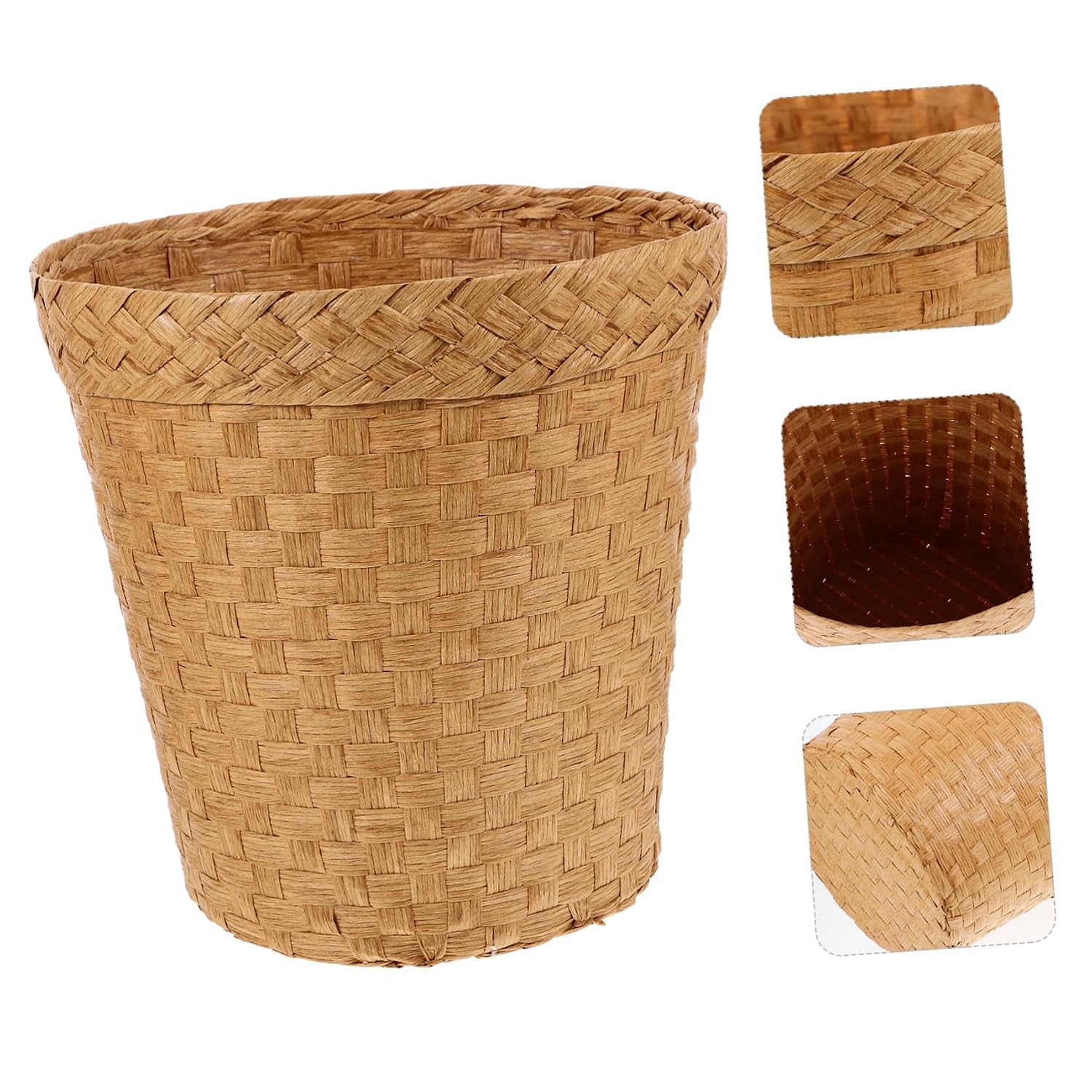 Woven Trash Can for Home Elegant Multi-use Waste Basket Natural for Recycling Disposal Sturdy Straw Material for Indoor Storage