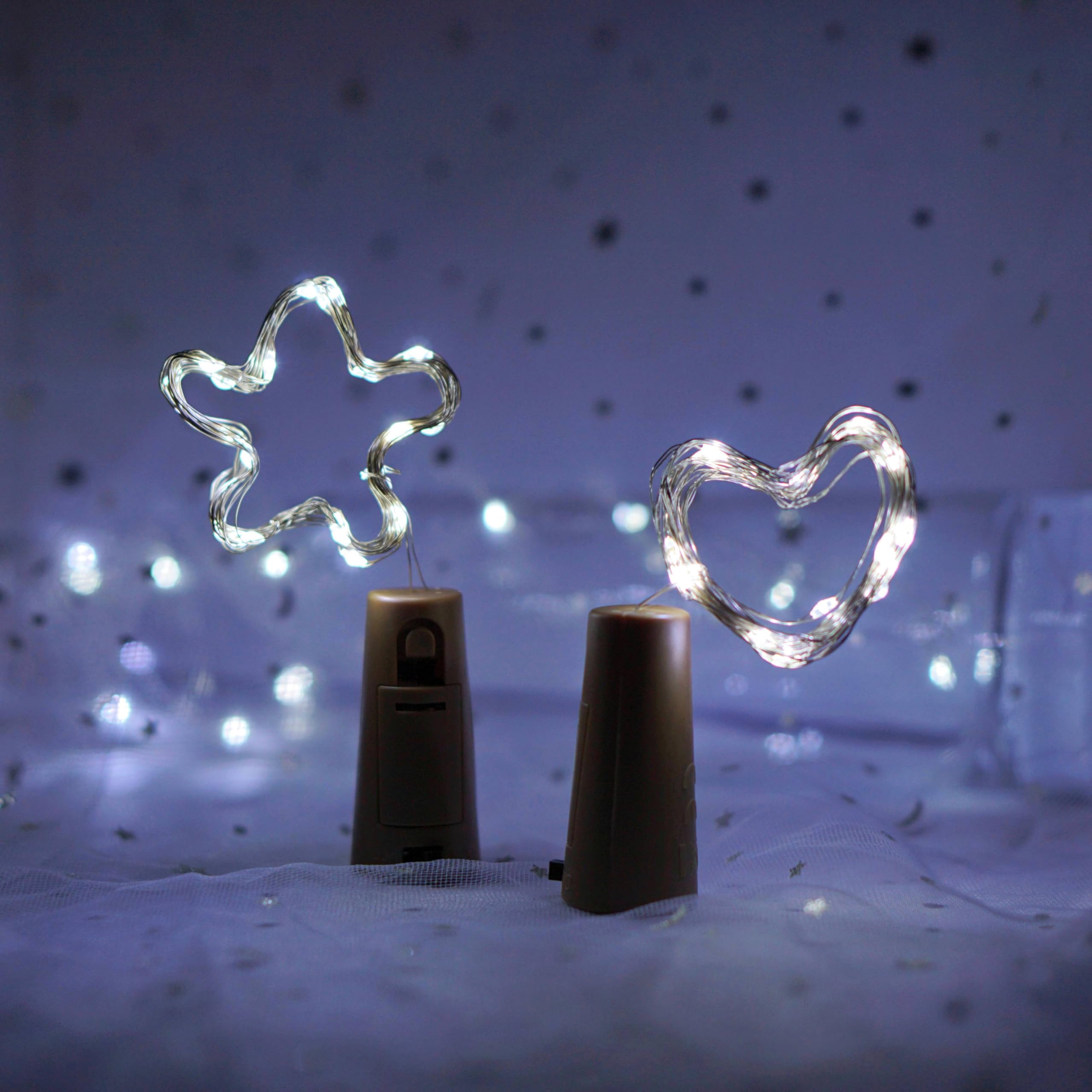 Guirlande lumineuse 20 LED en liège étanche à piles (incluses) pour décoration d'intérieur, chambre à coucher, fête, mariage, Noël (blanc froid)