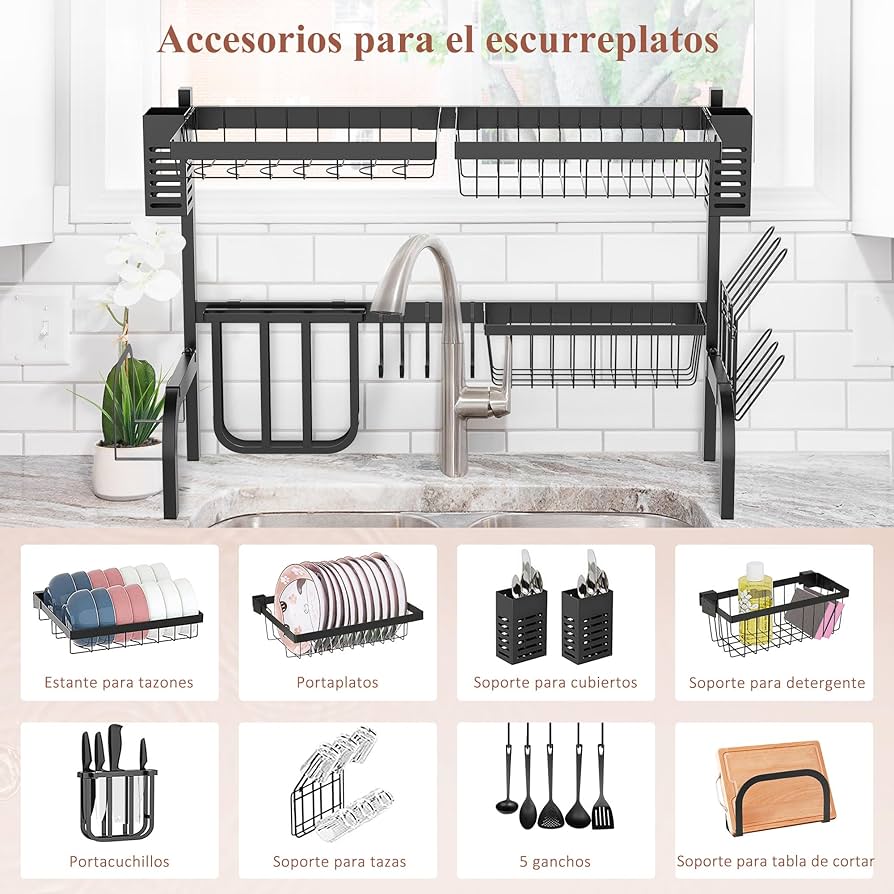 HERONI Escurridor De Trastes, Escurridor De Platos De 2 Niveles Que Ahorra Espacio, Con Bandeja