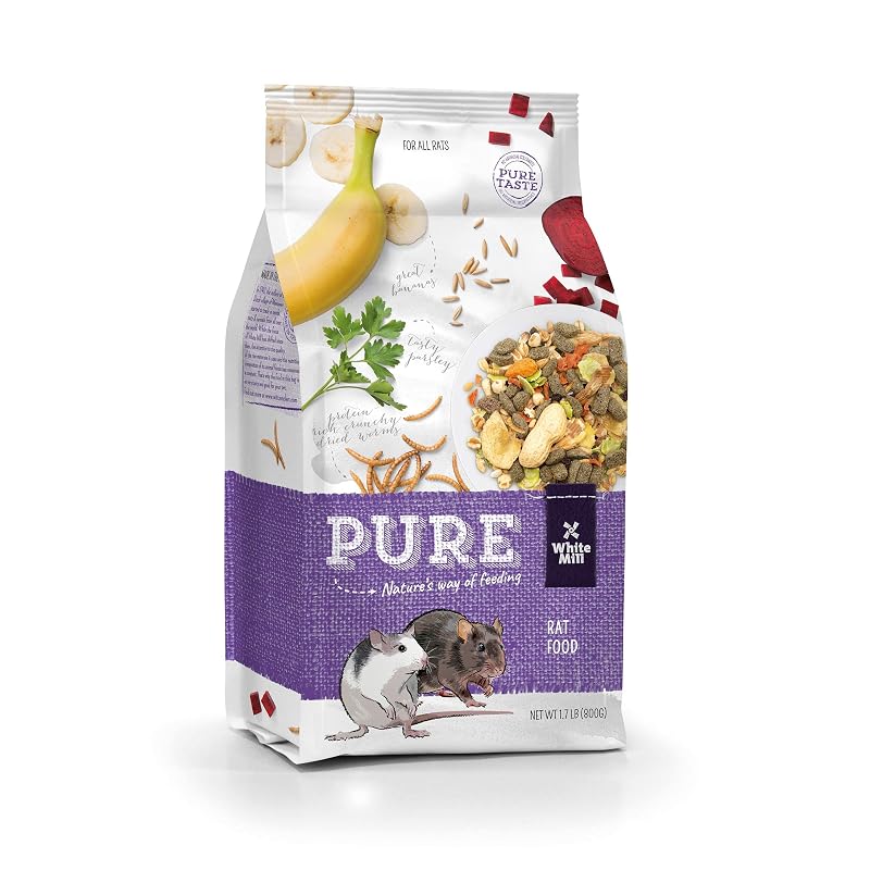 Alimento seco para ratos Witte Molen Pure Rat com amendoim e banana, pacote de aproximadamente 771 g