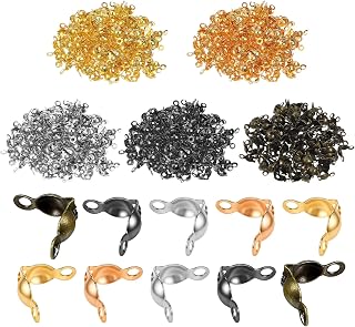 주얼리 제작용 크림프 비즈 500개, 8mm 길이 크림프 비즈 커버, 5가지 색상 클램쉘 접이식 엔드 캡, 팔찌 목걸이 DIY용 철 금속 오픈 비즈 팁