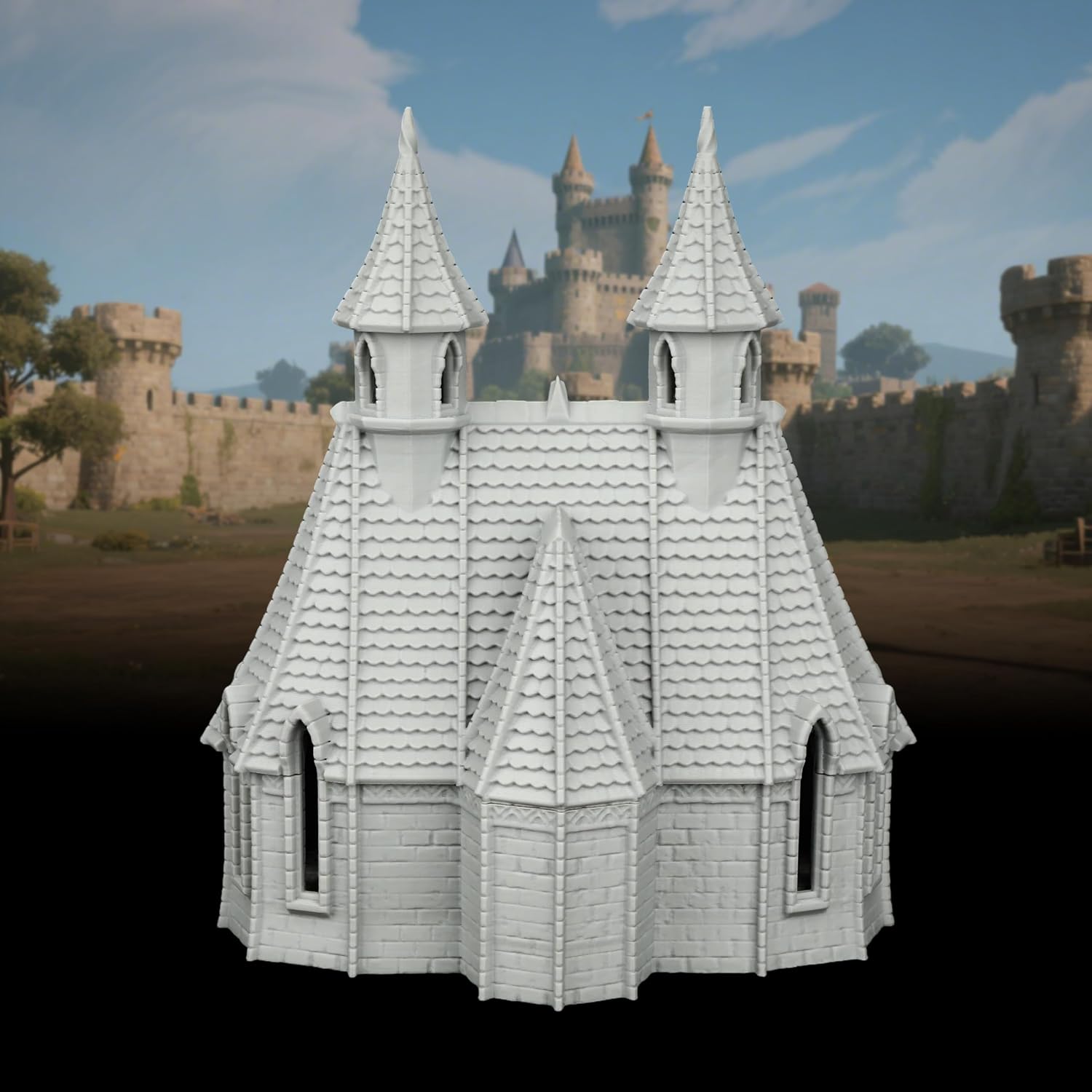 Modular High-Gothic Stone Manor for TTRPG - 25mm Scale Unpainted Fantasy Scenery with Dual Spires, Detailed RPG Terrain Set for Dungeon Masters & Wargame - City Building 1 (AF1104 G)