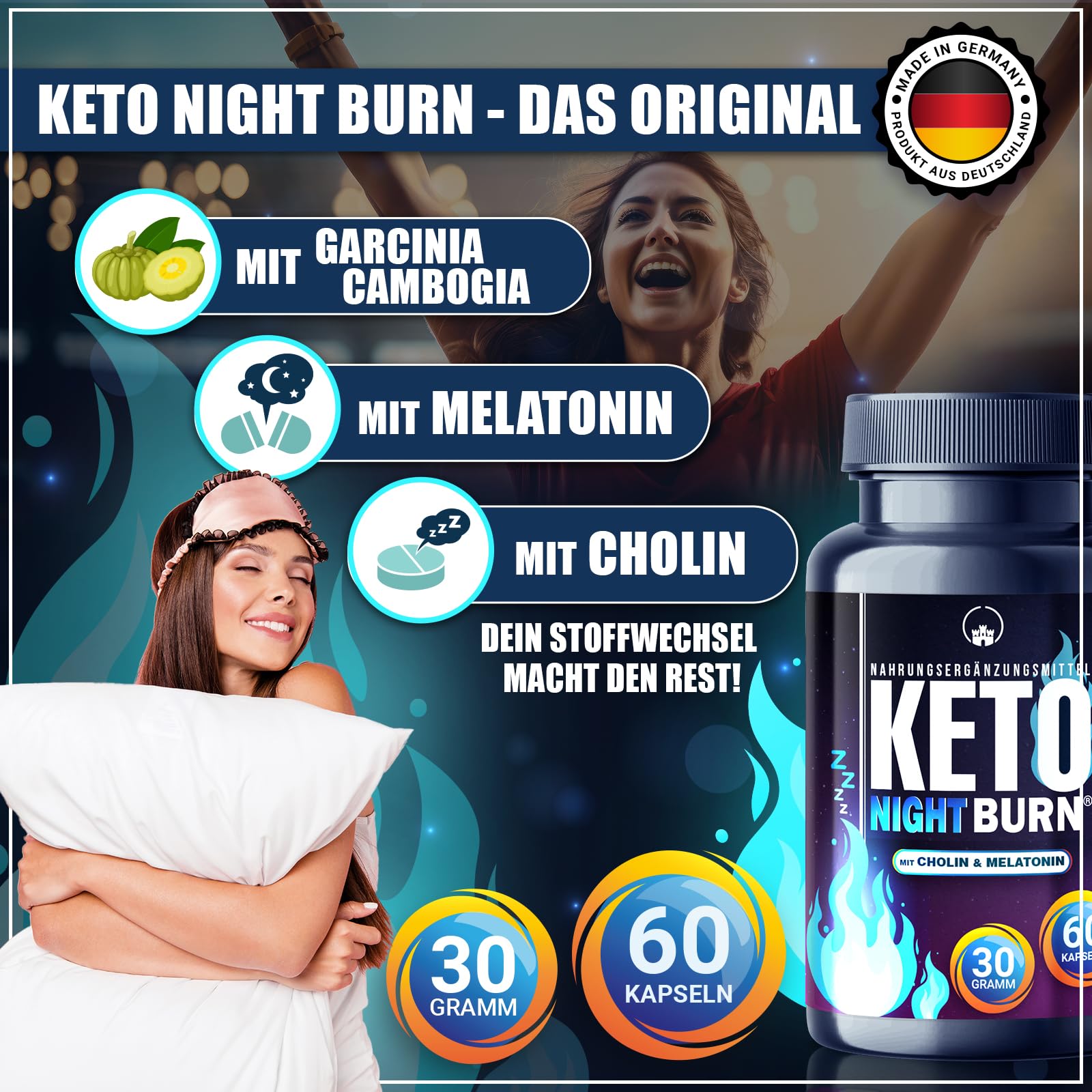 NEU: Saint Nutrition® KETO NIGHT BURN 3er Variante mit Melatonin 0,5 mg und Cholin für die Nacht – schnell & endlich - verbesserte Formel für Frauen + Männer