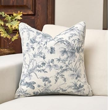 Yangest Vintage Floral Pillow Cover 20 x 20 Inches, Nature Chenille Square Throw Pillow Cover Soft Luxury Neutral Accent Couch Pillow Cover for Living Room Bedroom, Blue